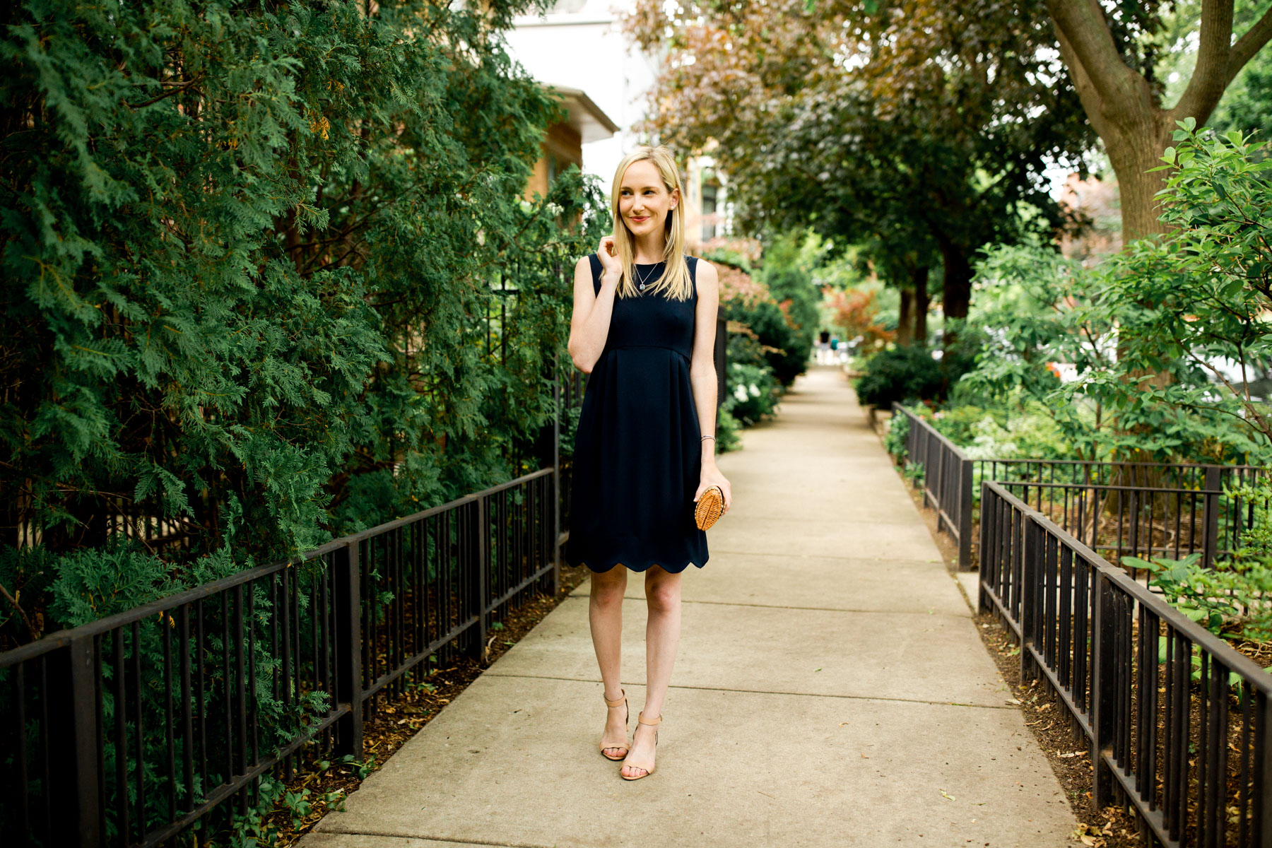 Topaz Necklace, Sapphire Bracelet and Diamond Bracelet c/o / Scalloped Dress c/o / Scalloped Sandals 