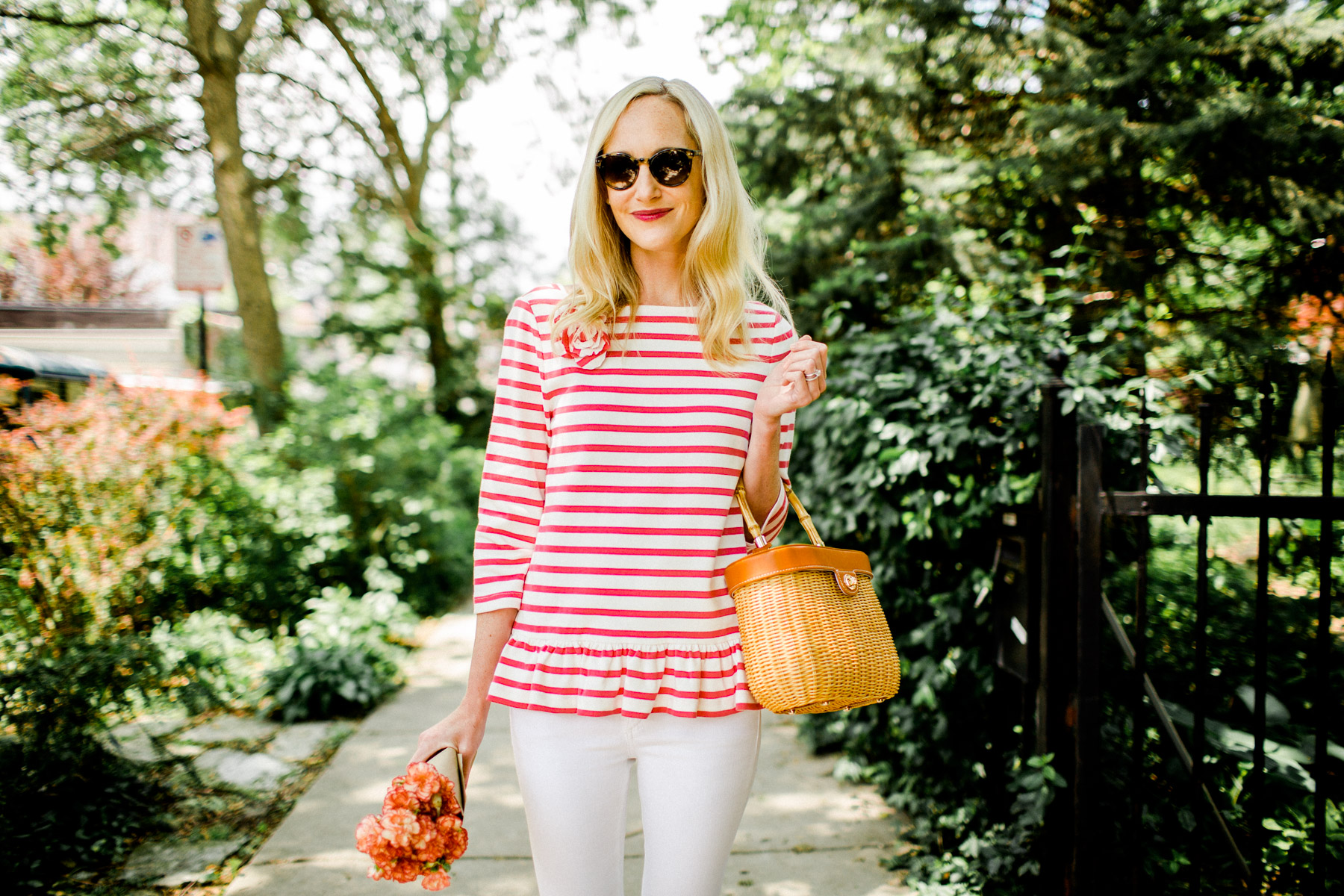 stripe corsage tee KATE SPADE NEW YORK