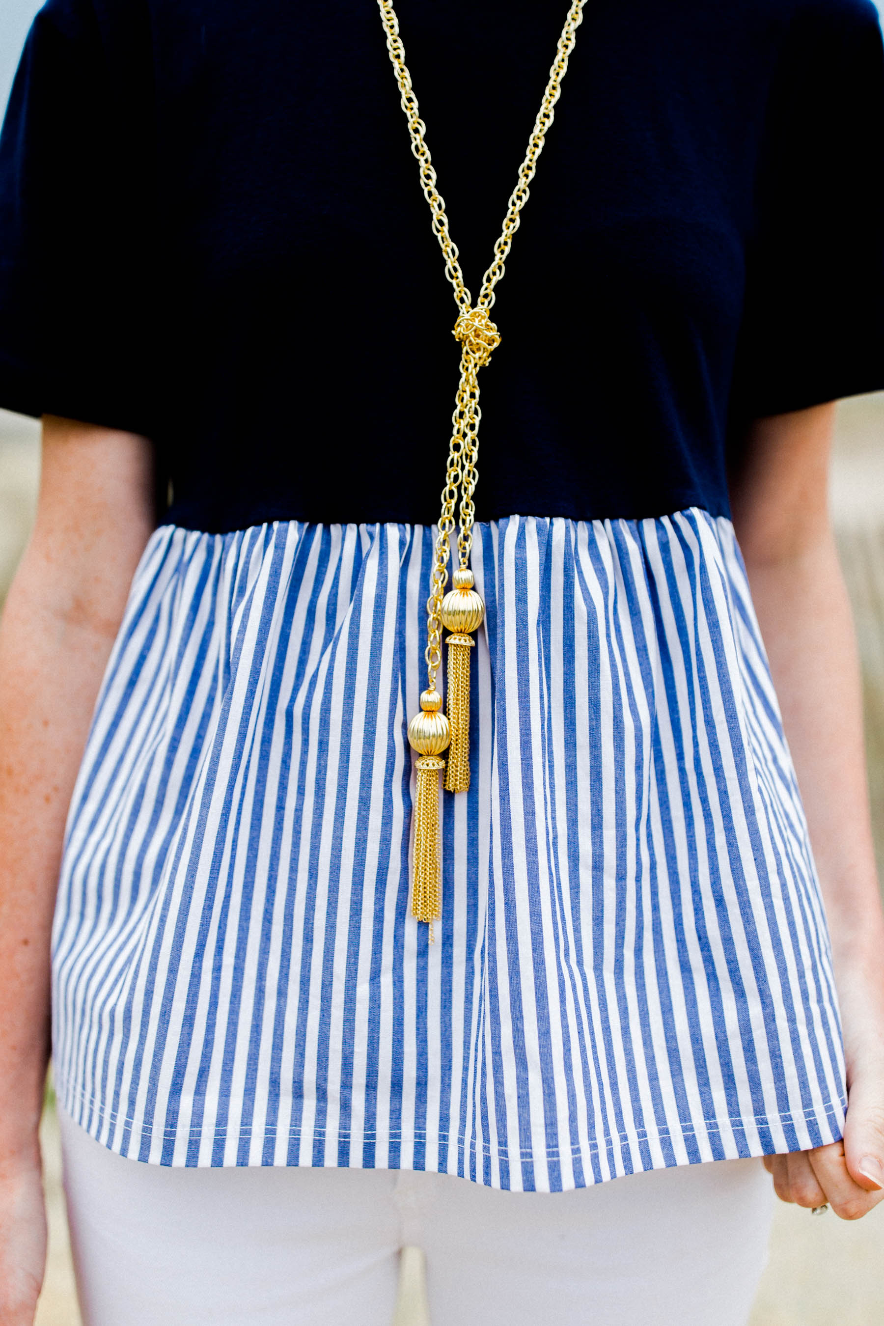 Striped Peplum Top / Tassel Necklace