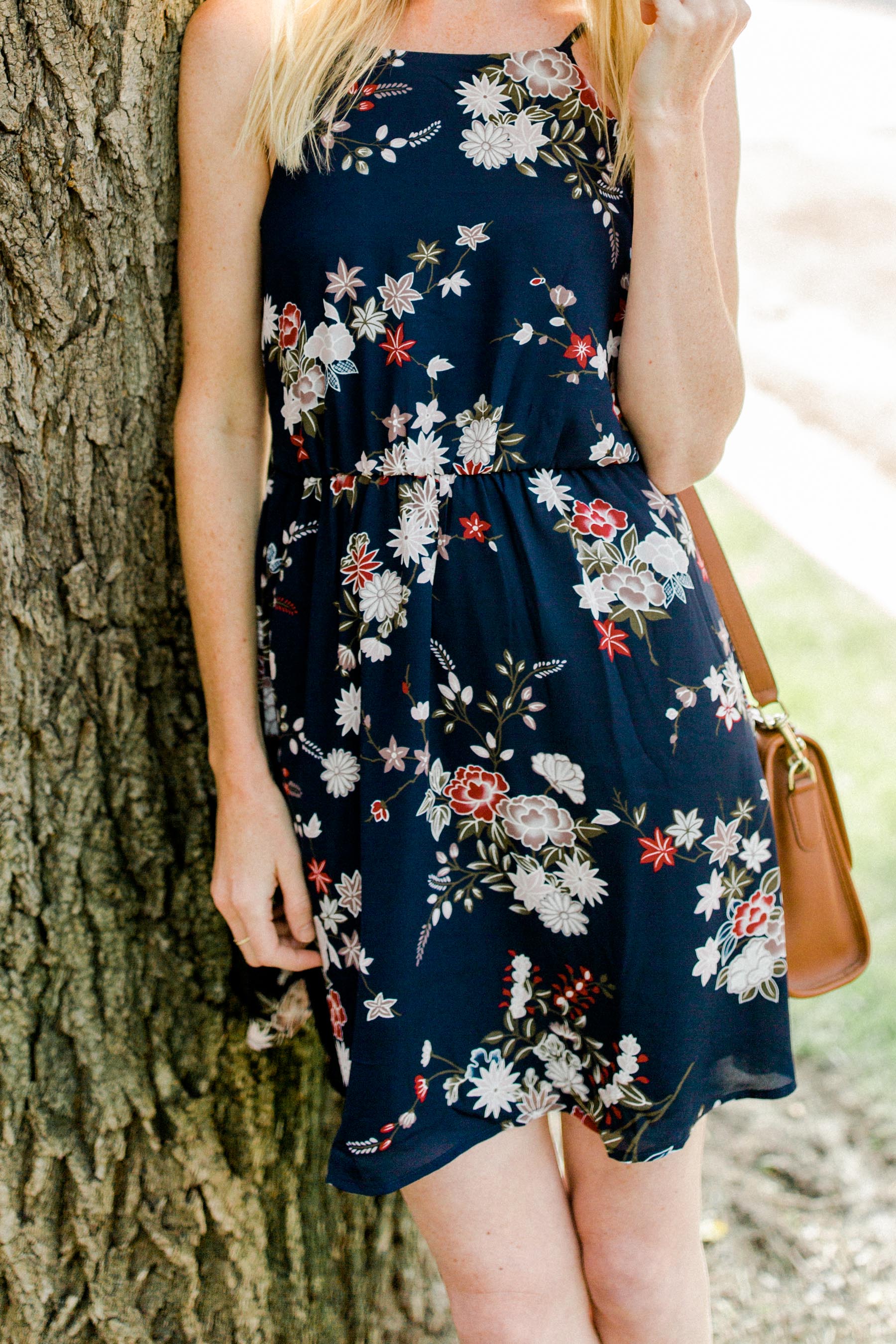 Navy blue floral dress for any season