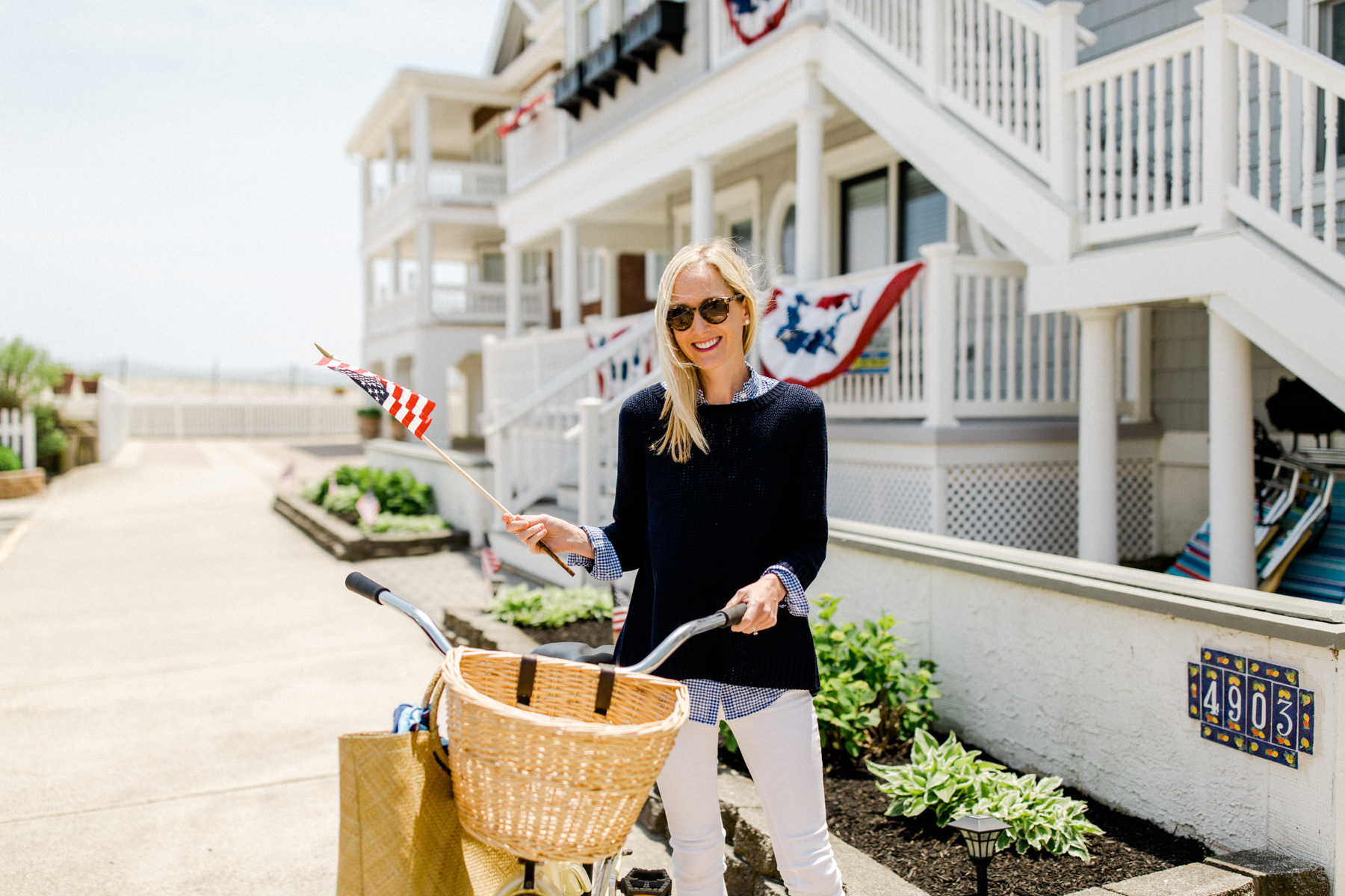 Tuckernuck Bow Back Sweater / Sailboat Scarf / Skinny White Jeans / Gingham Shirt