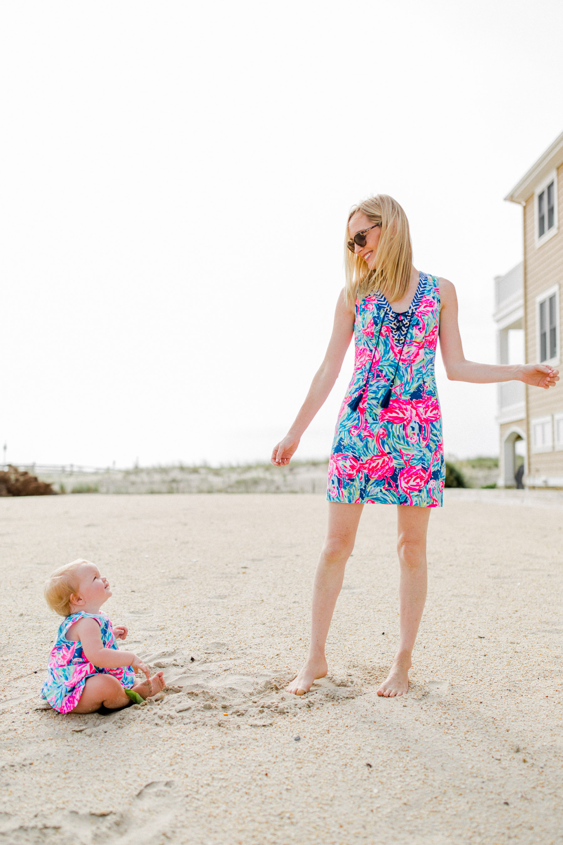 Two Flamingos on the Beach