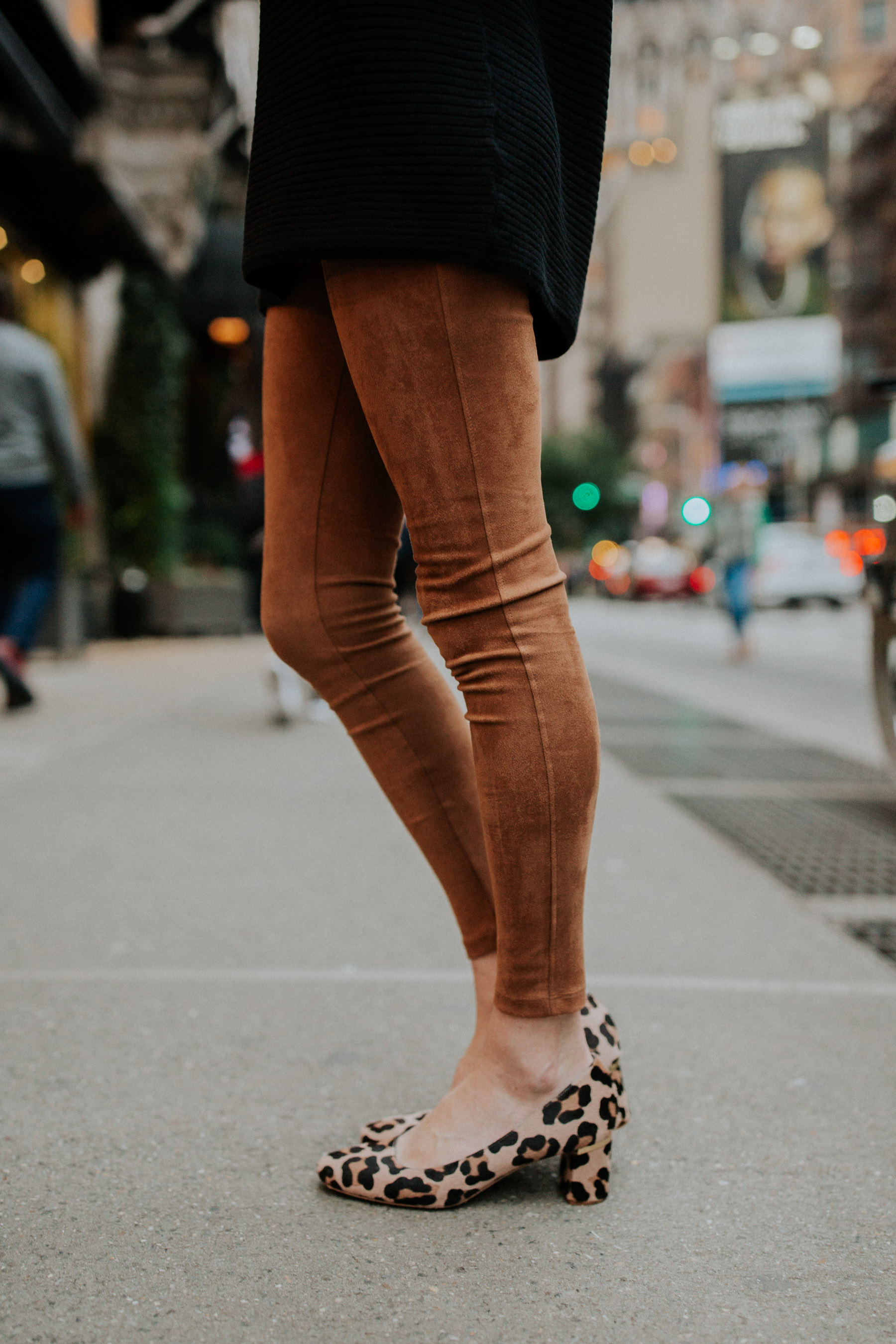 Suede pants with leopard pumps