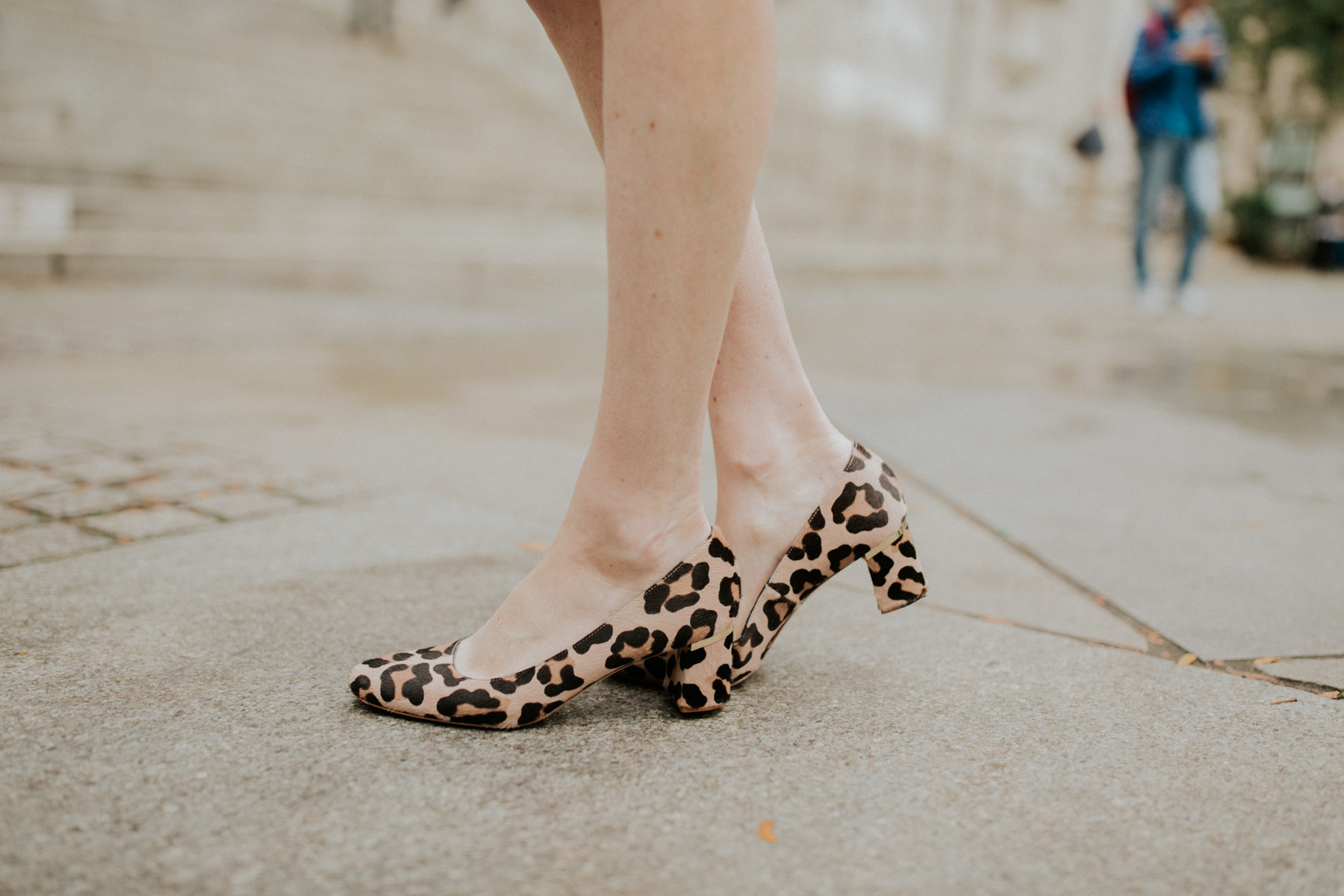 leopard low block heel shoe