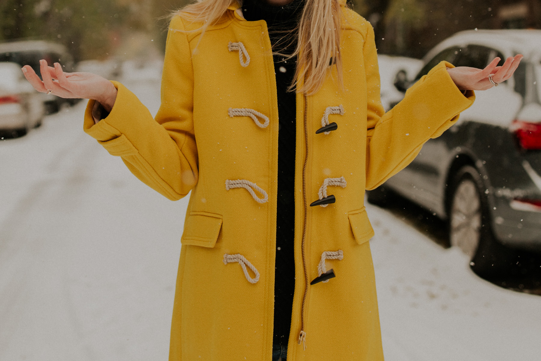 Yellow store toggle coat