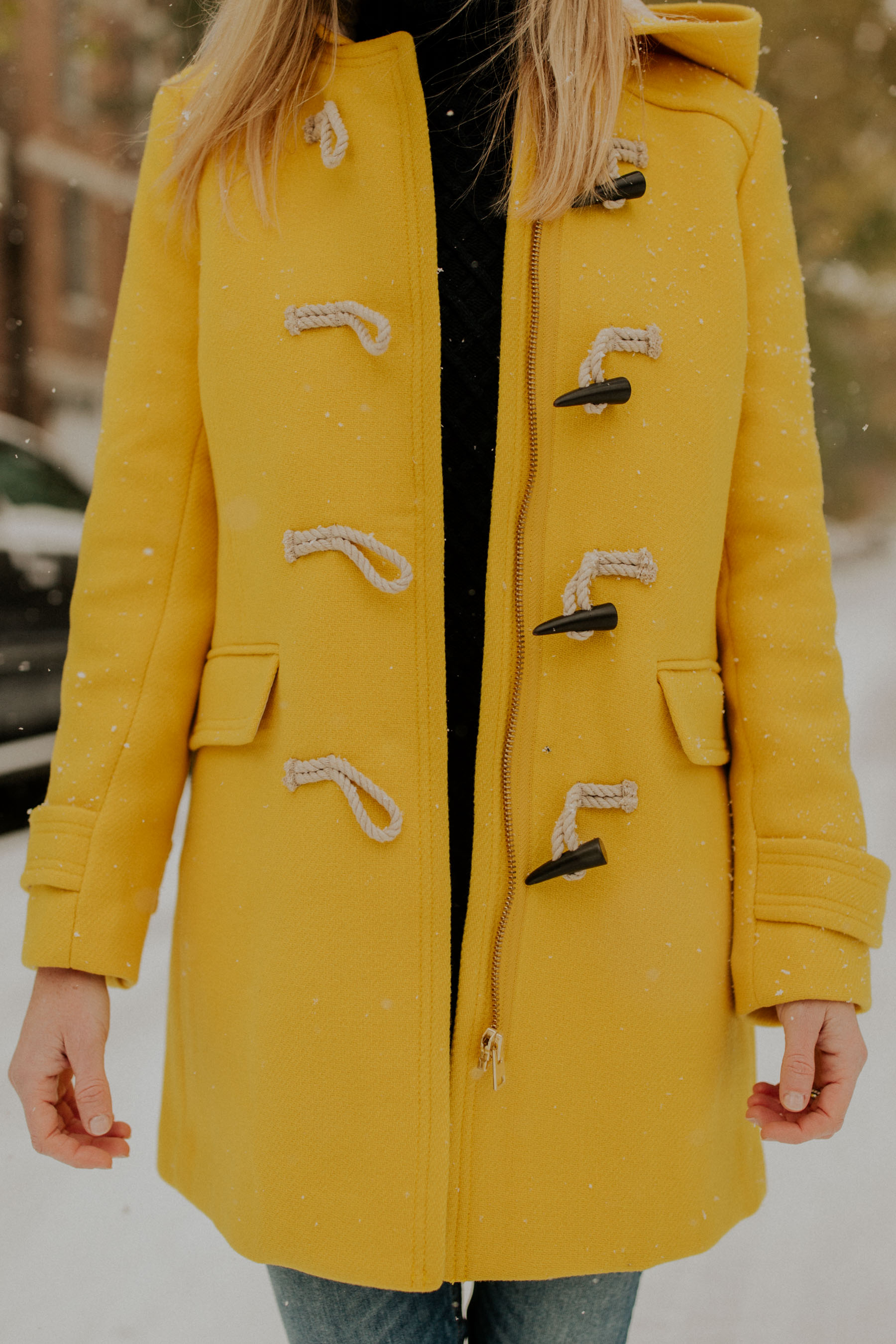 Yellow cheap toggle coat