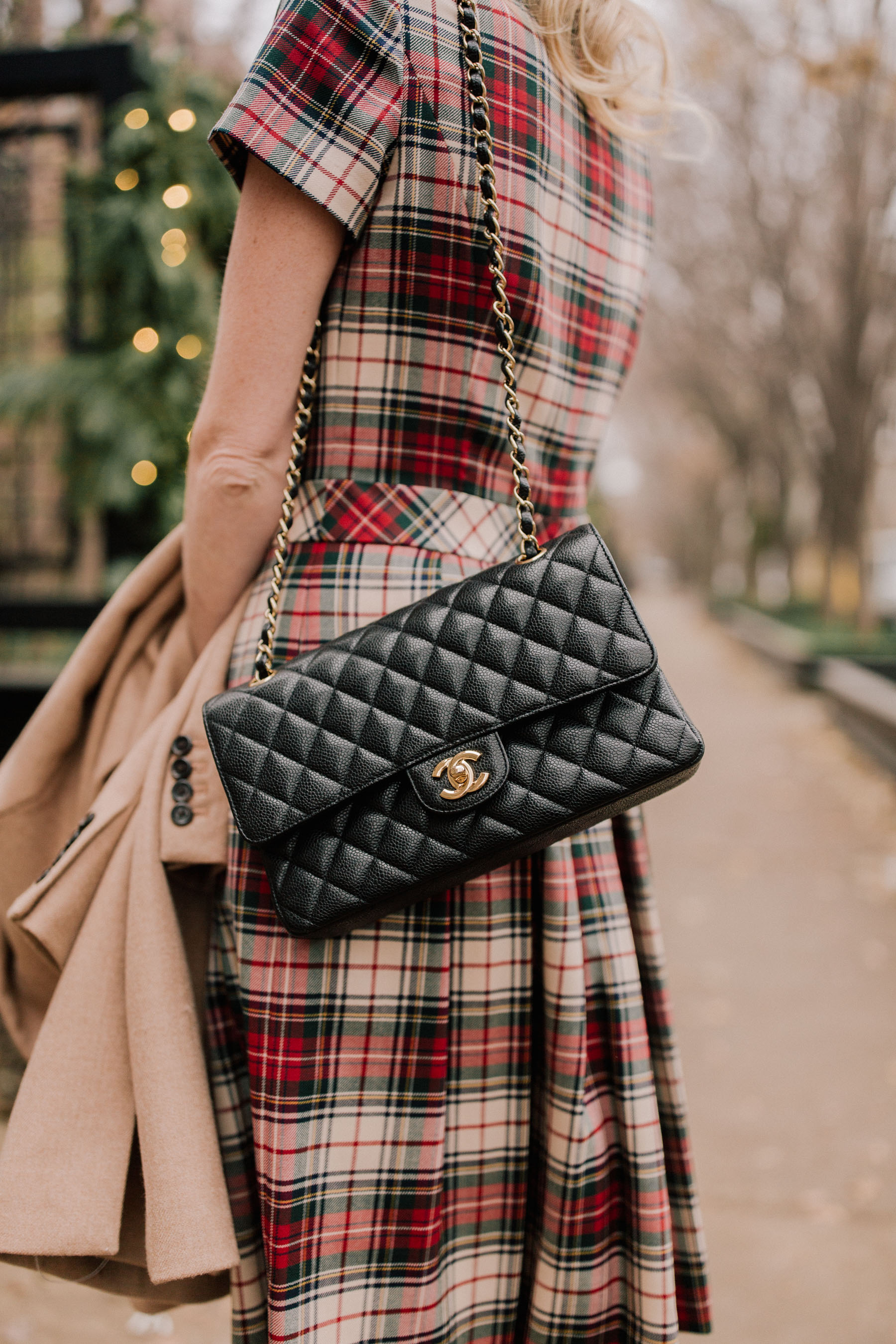 Beige Black & Burgundy Plaid Leggings