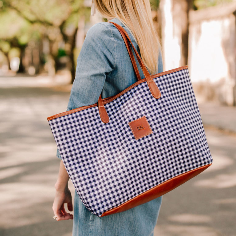 Gingham Tote & Chambray Dress Preppy Outfit - Kelly in the City