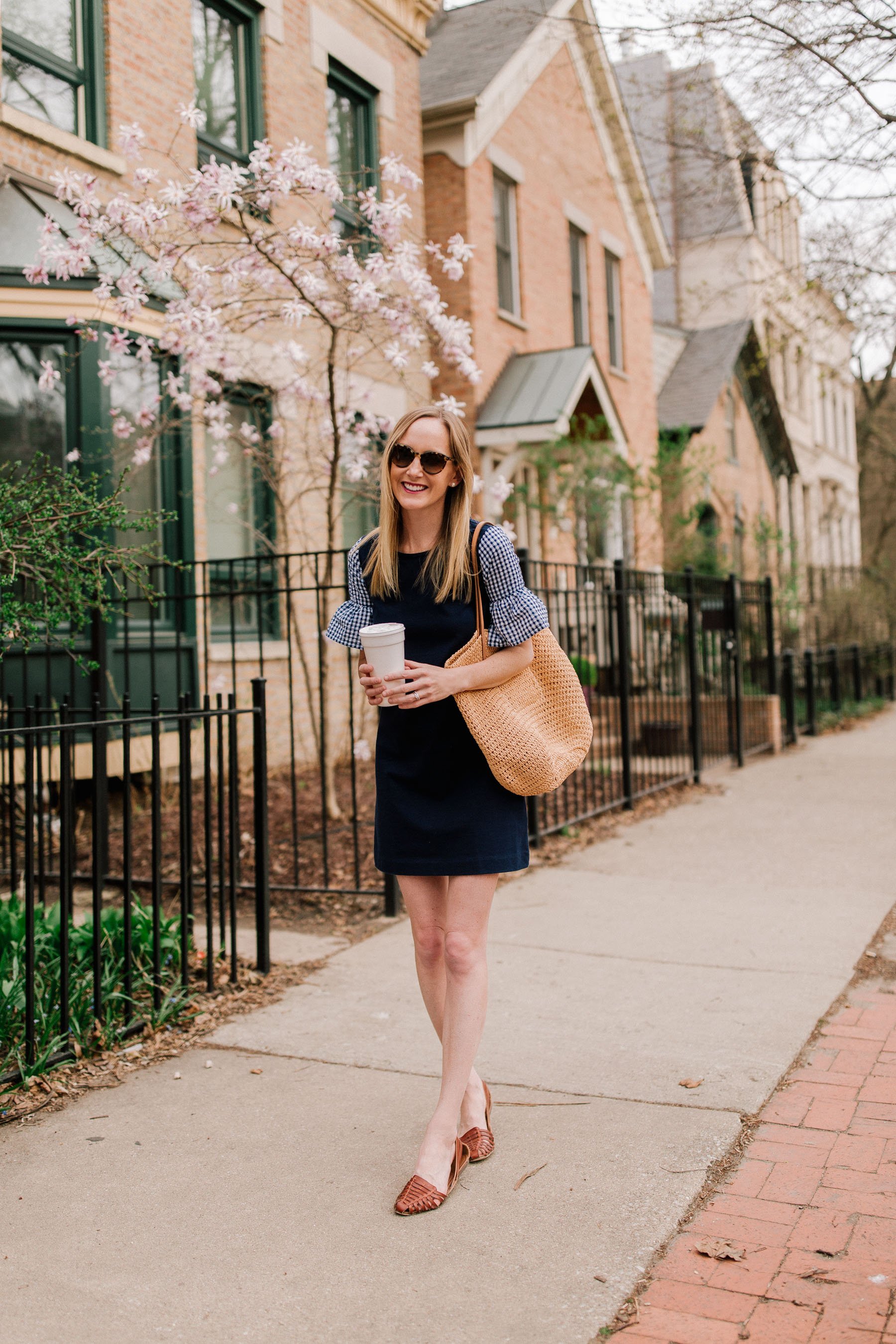 Printed bell-sleeve dress