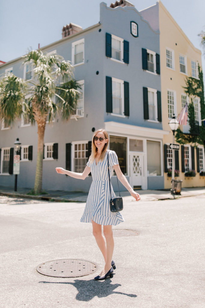 Striped Ruffle Wrap Dress by JCrew Factory - Kelly in the City