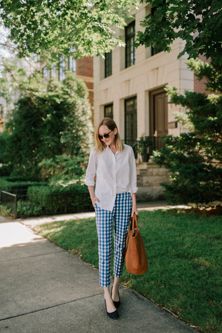 orange gingham pants