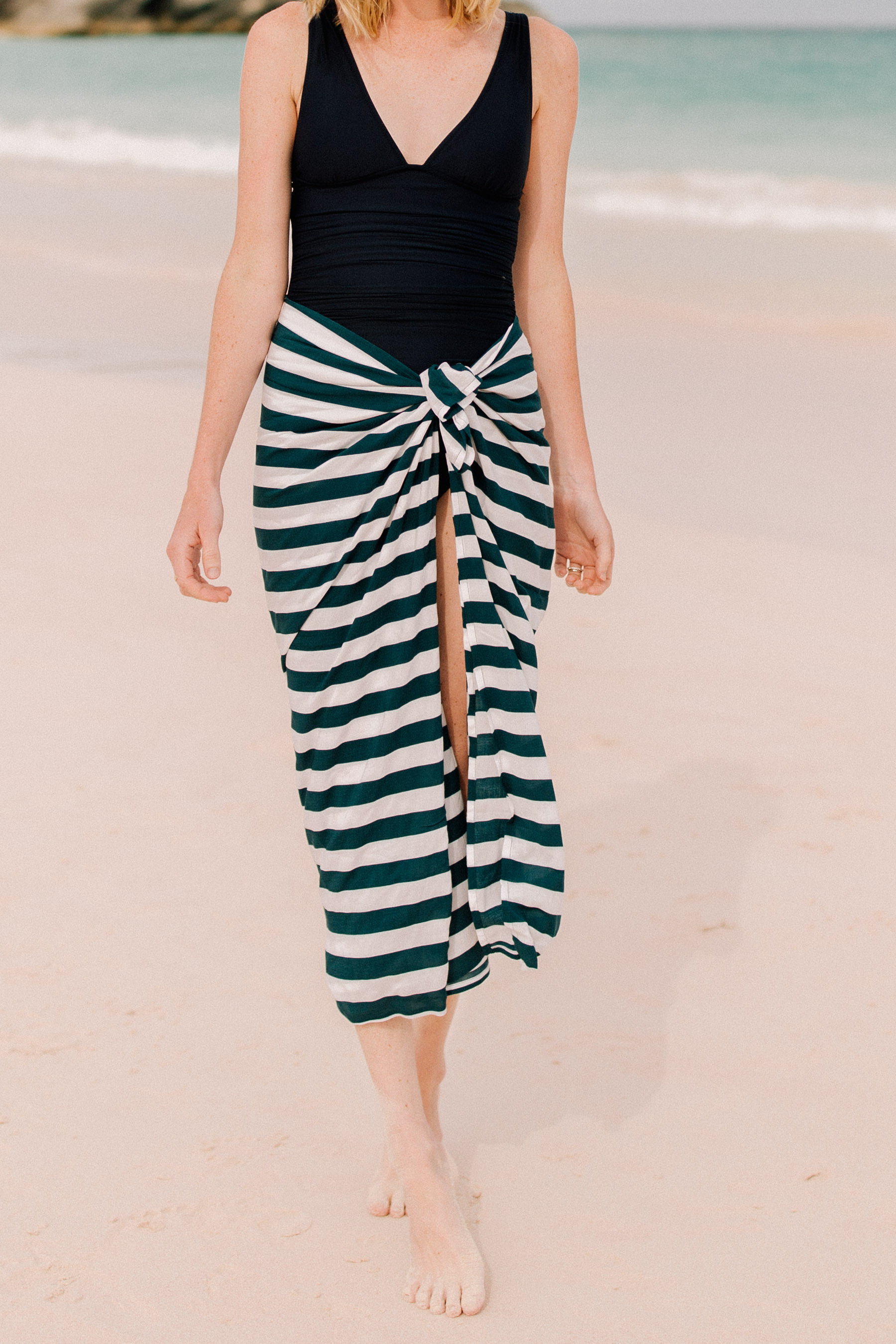 Navy Striped Sarong / J.Crew Bathing Suit