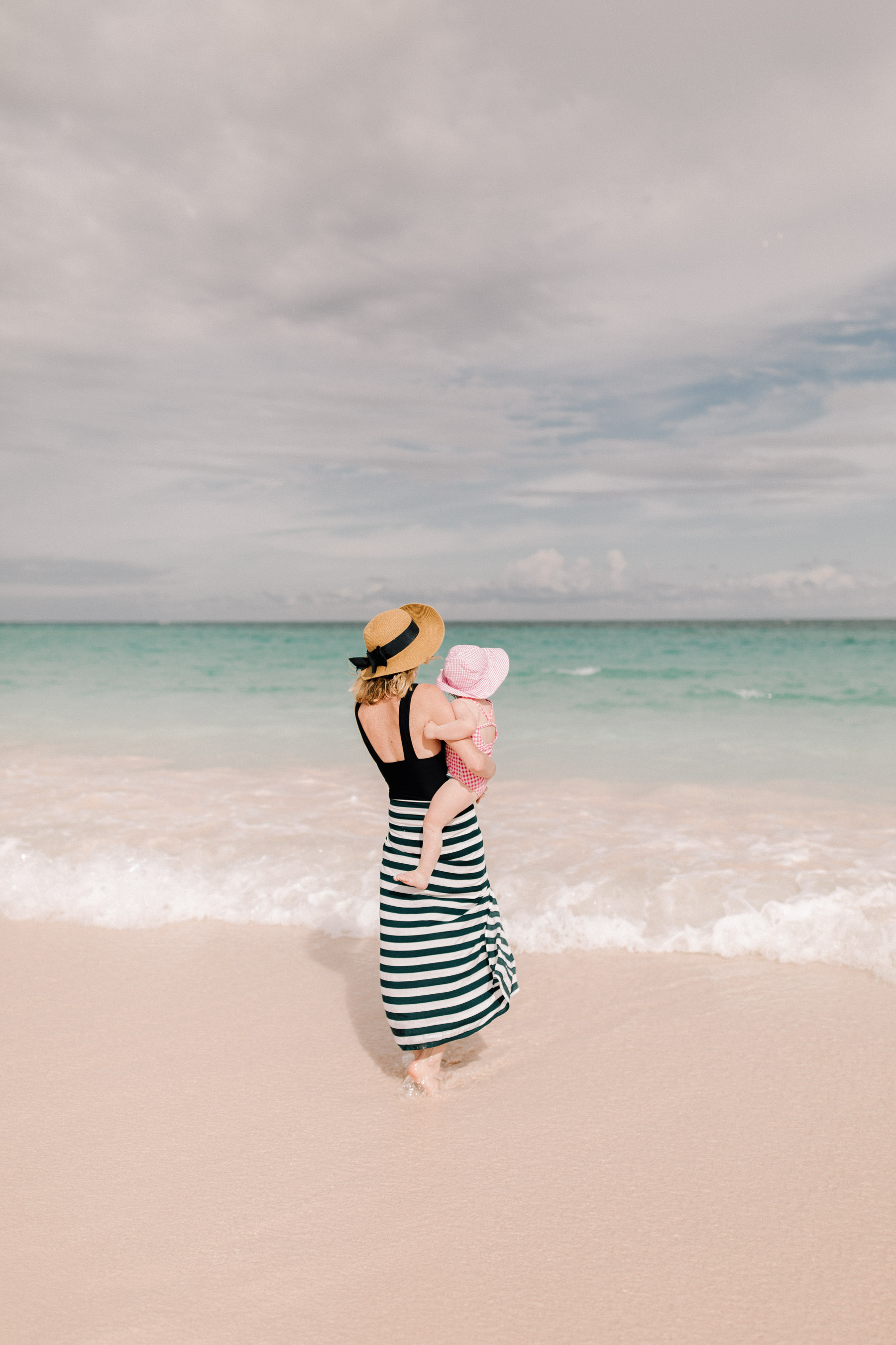 Packable Bow Hat - Tuckernuck /  Navy Striped Sarong / J.Crew Bathing Suit