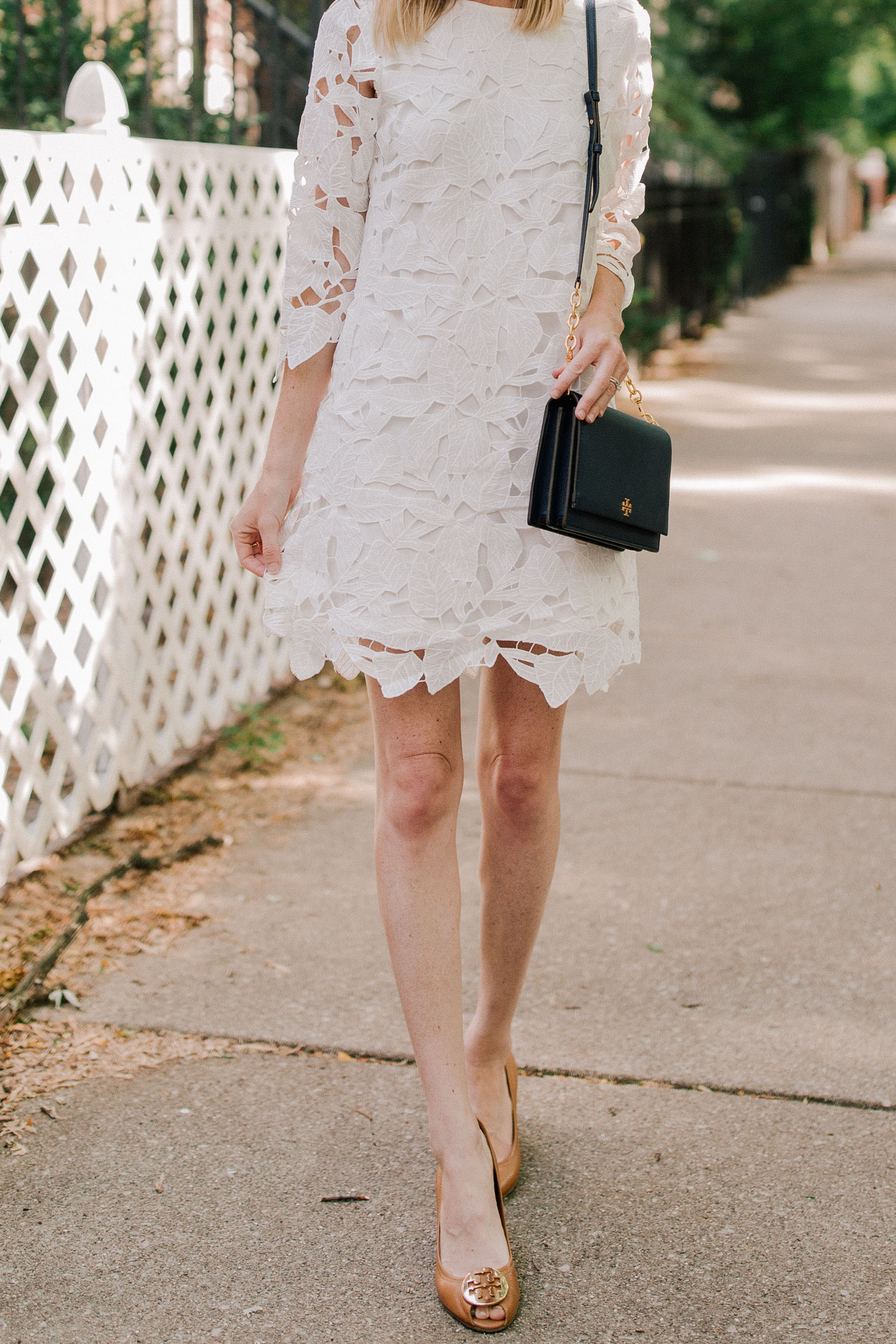 White Lace Dress / Tory Burch Navy Bag - Nordstrom - Kelly in the City