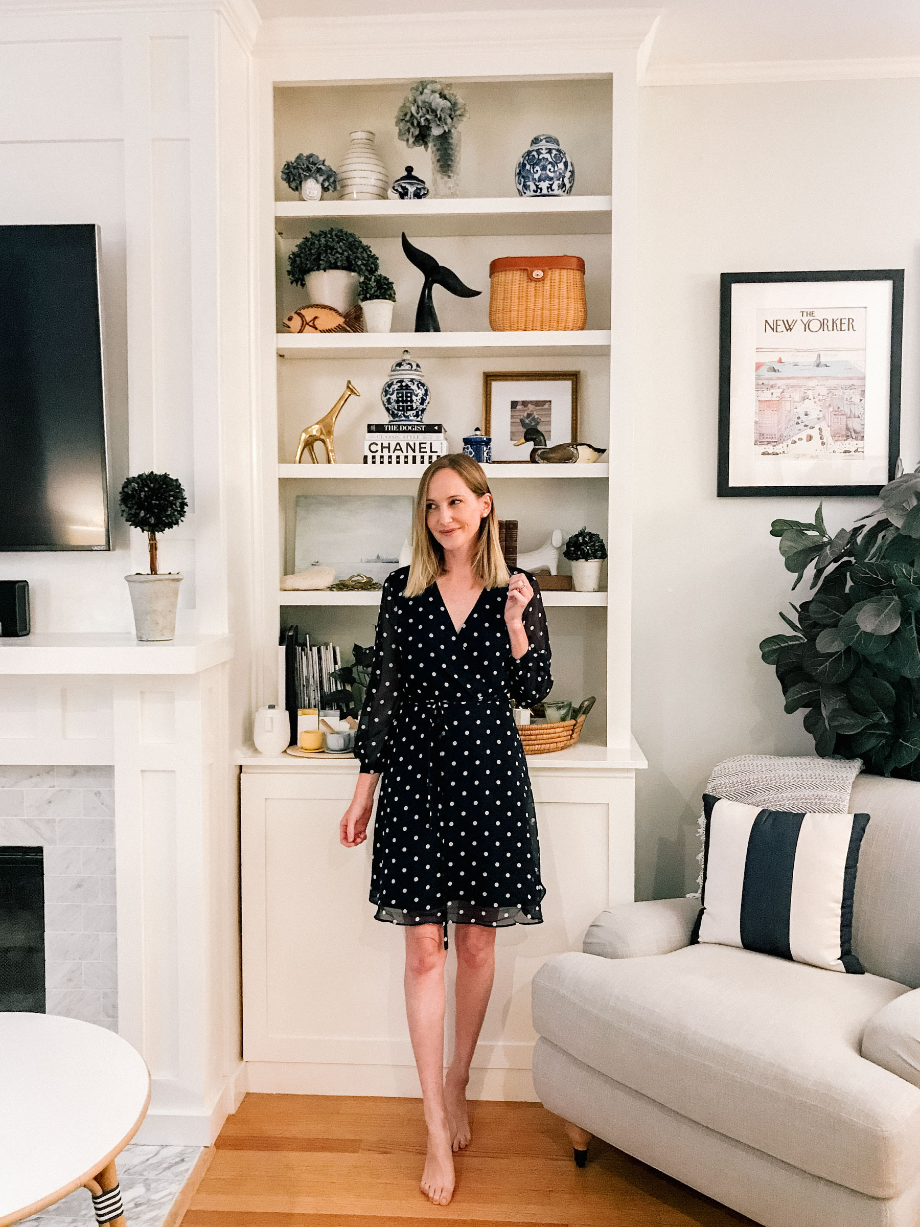 Navy Polka Dot Wrap Dress 