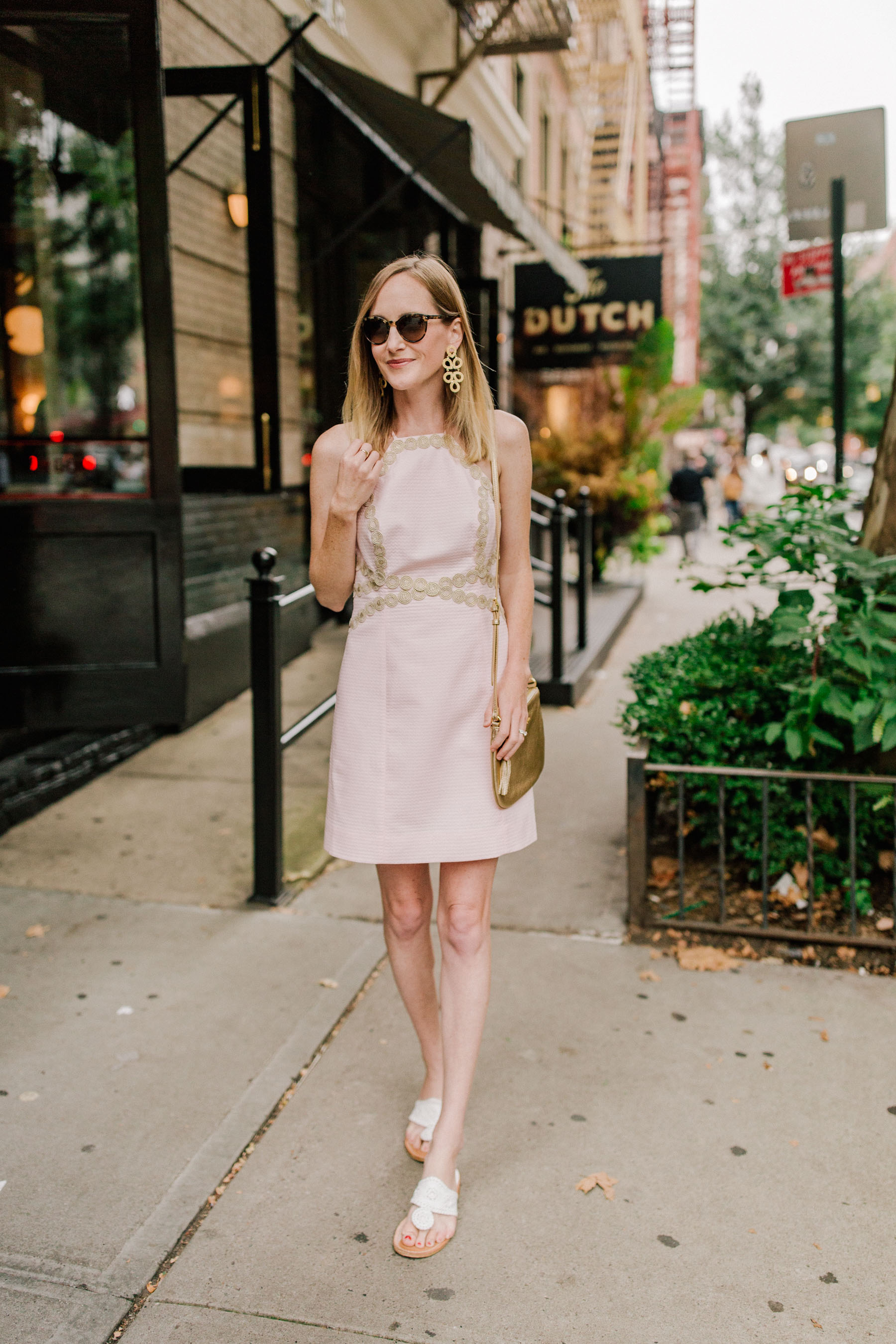 Lilly Pulitzer Pearl Shift Dress / Jack Rogers Sandals  / Lisi Lerch Earrings