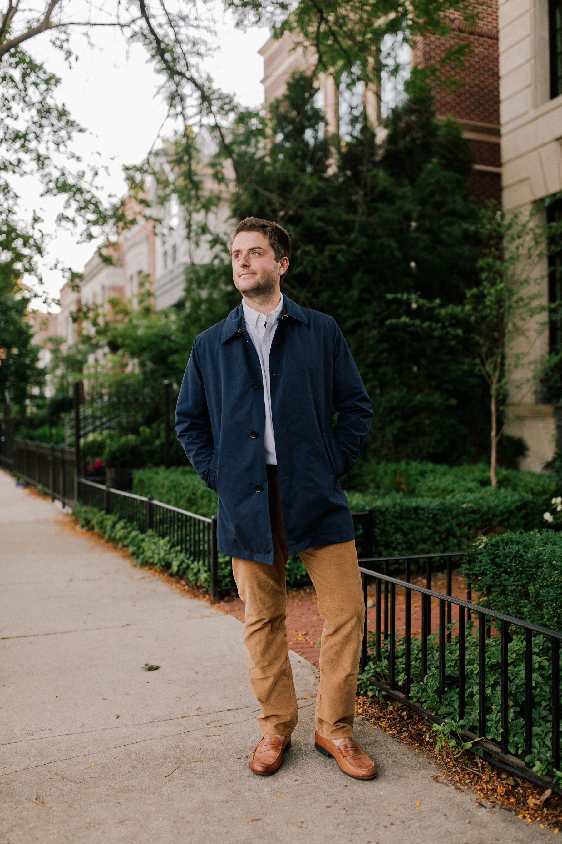 Cole Haan Navy Car Coat / Vineyard Vines Oxford / Bass Loafers / J.Crew Cords