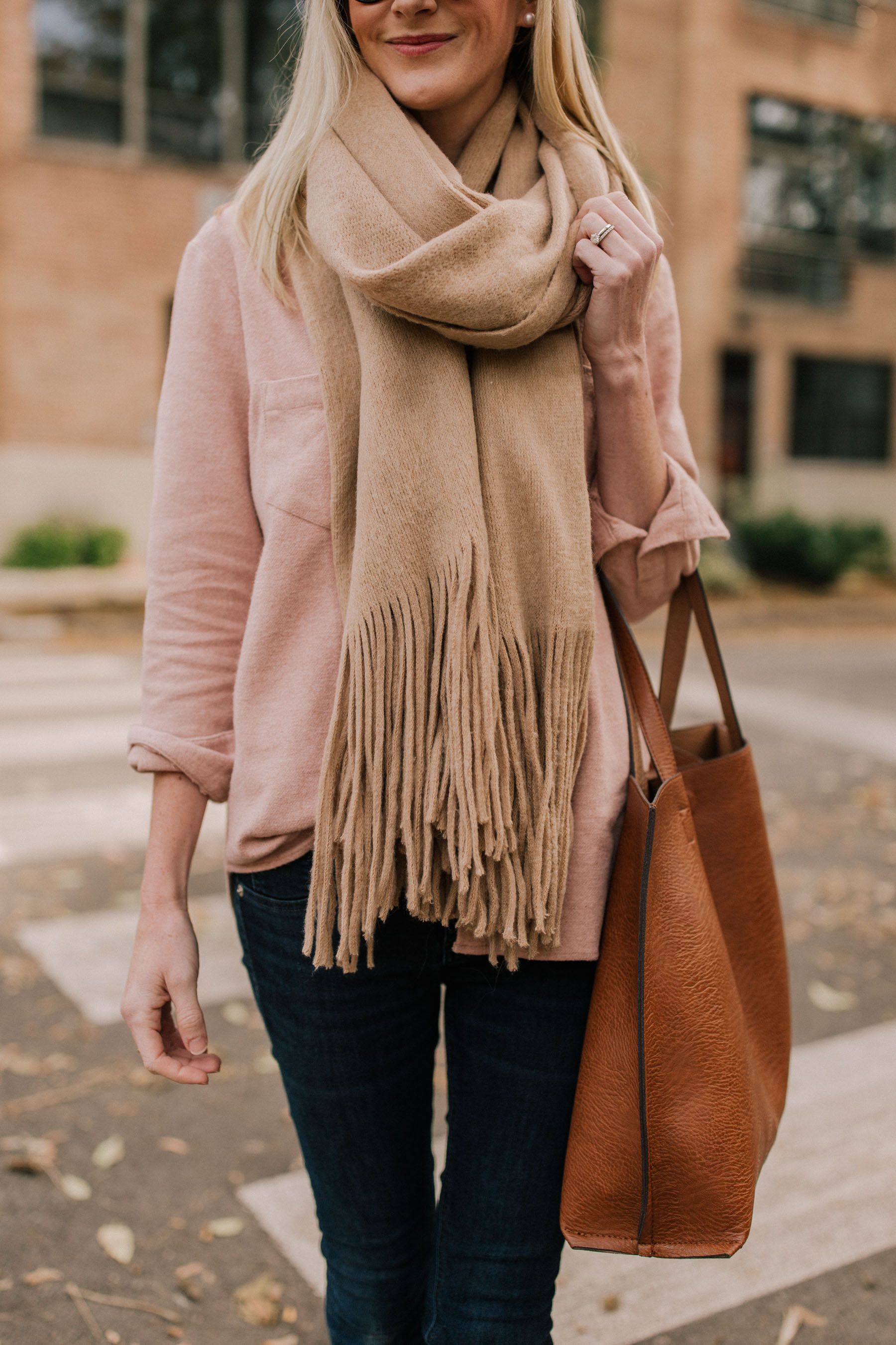 Newer Version of the Oversized Scarf / Faux Leather Tote / Flannel Sunday Shirt