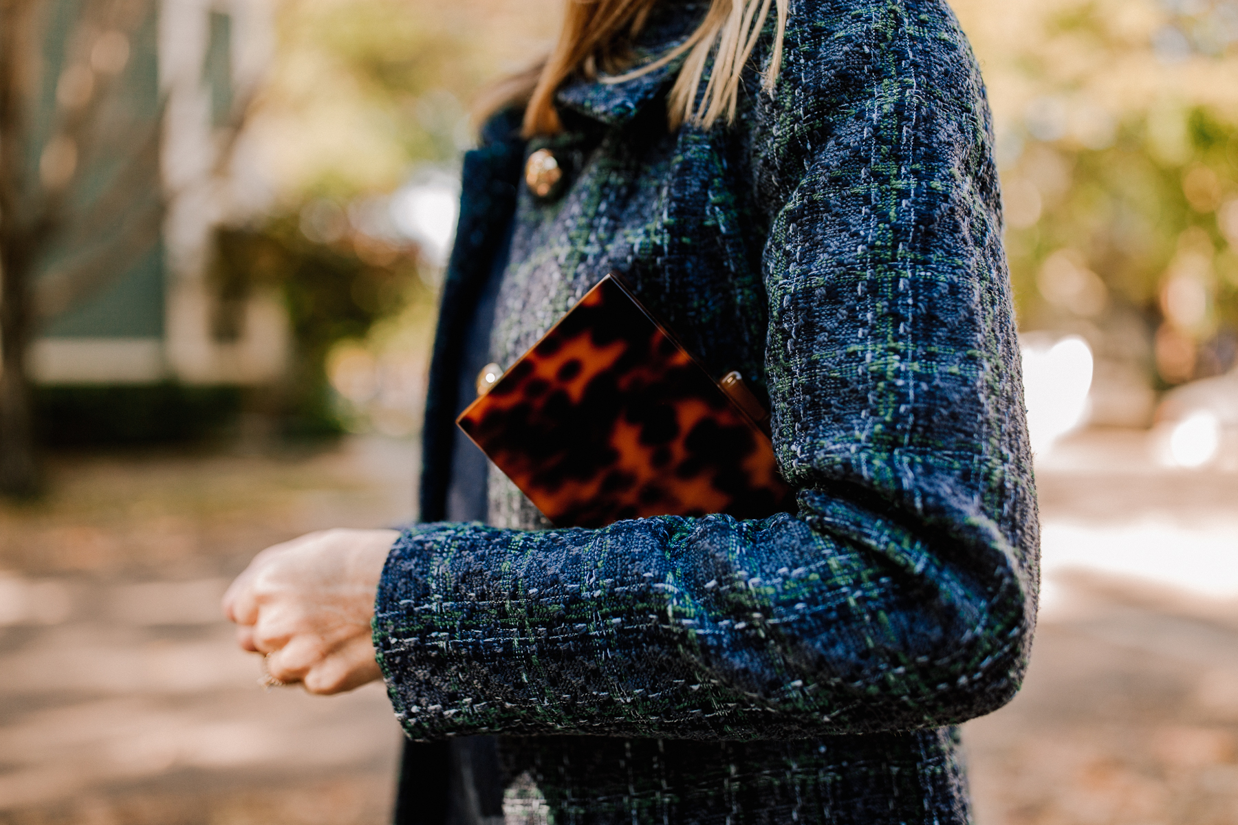 Sail to Sable Navy Tweed Coat - Tortoise Clutch