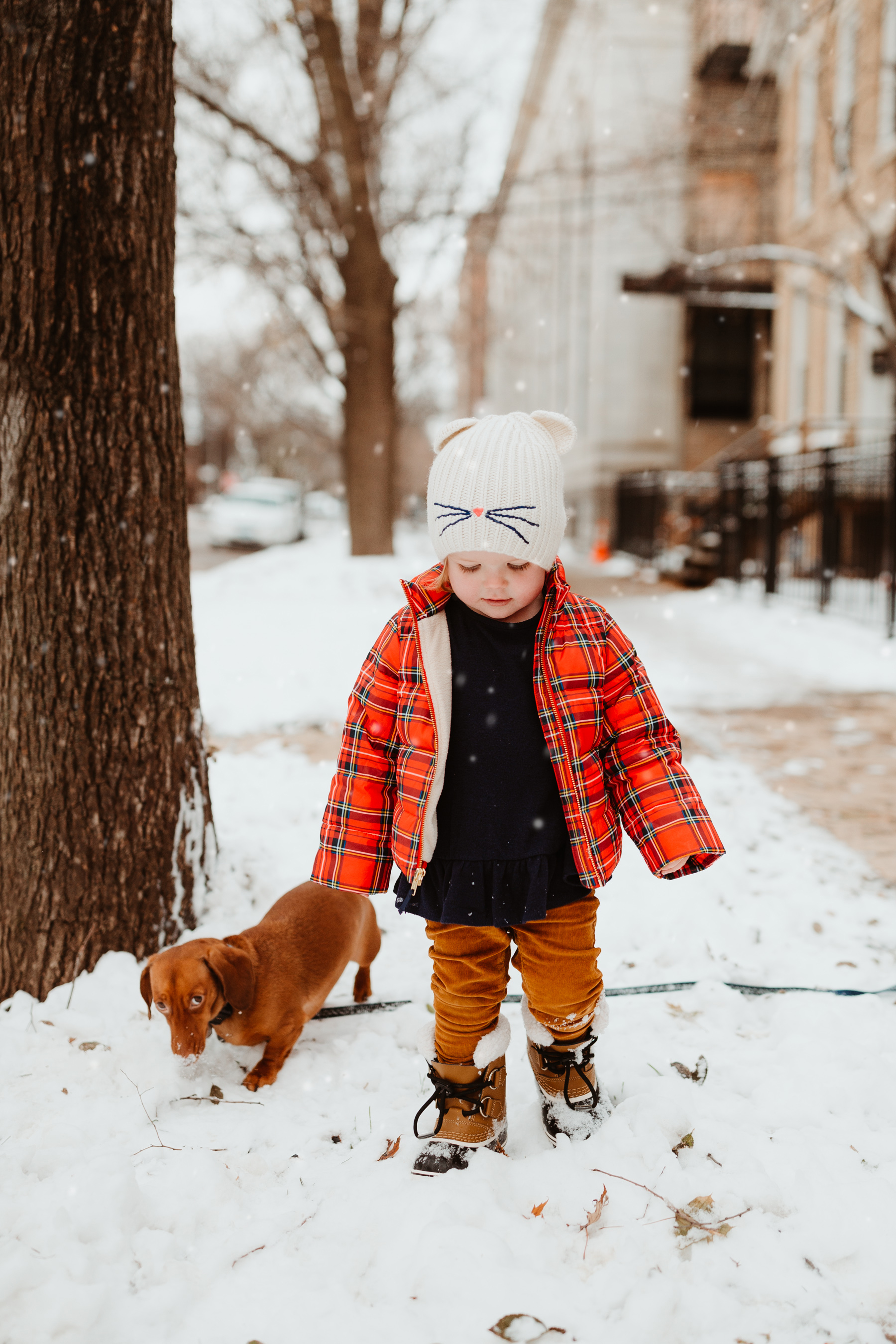 Emma: Toddler Sorel Snow Boots and Plaid Coat