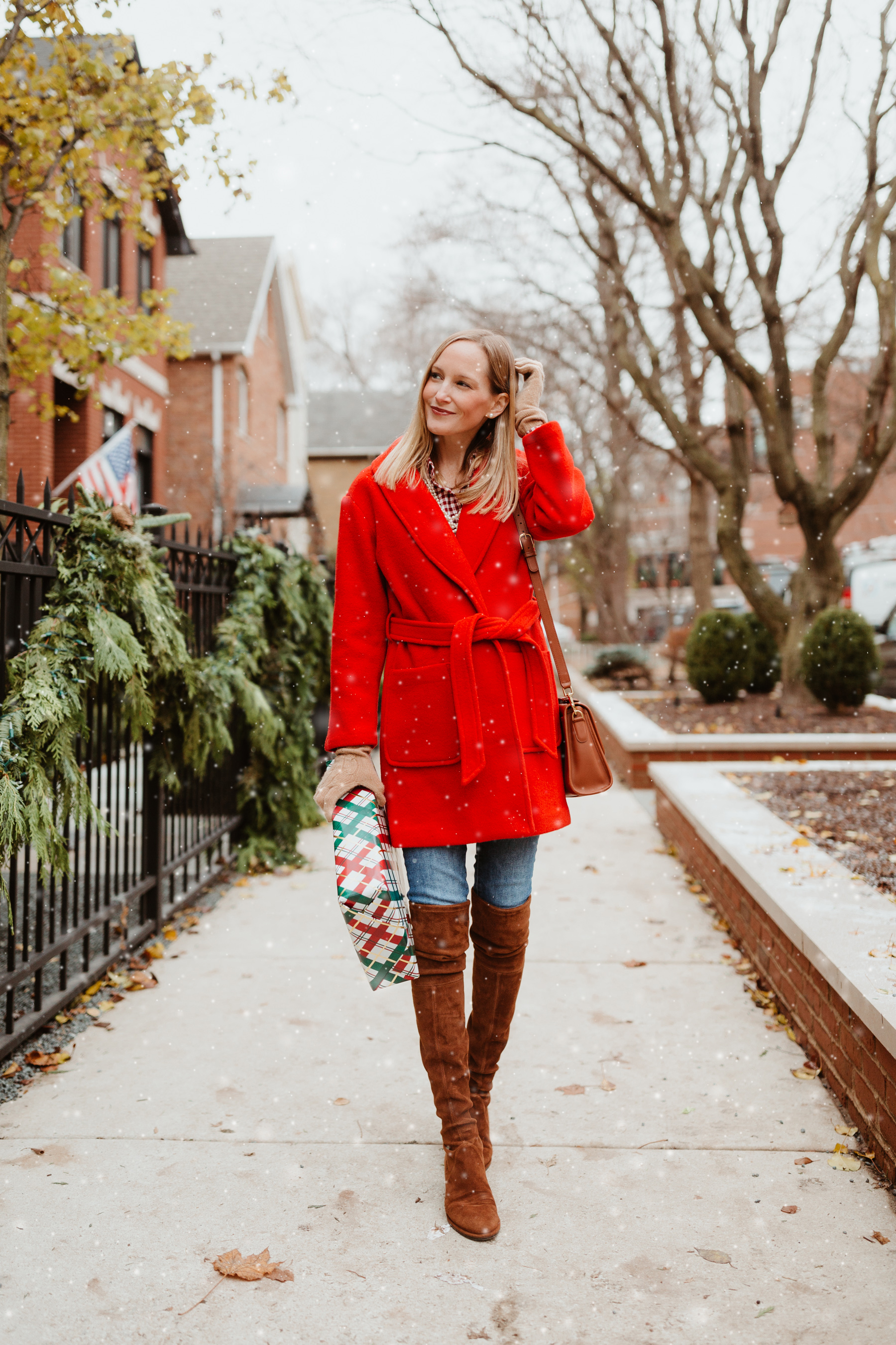 Red Wrap Coat / Kelly's Gingham Flannel Shirt 