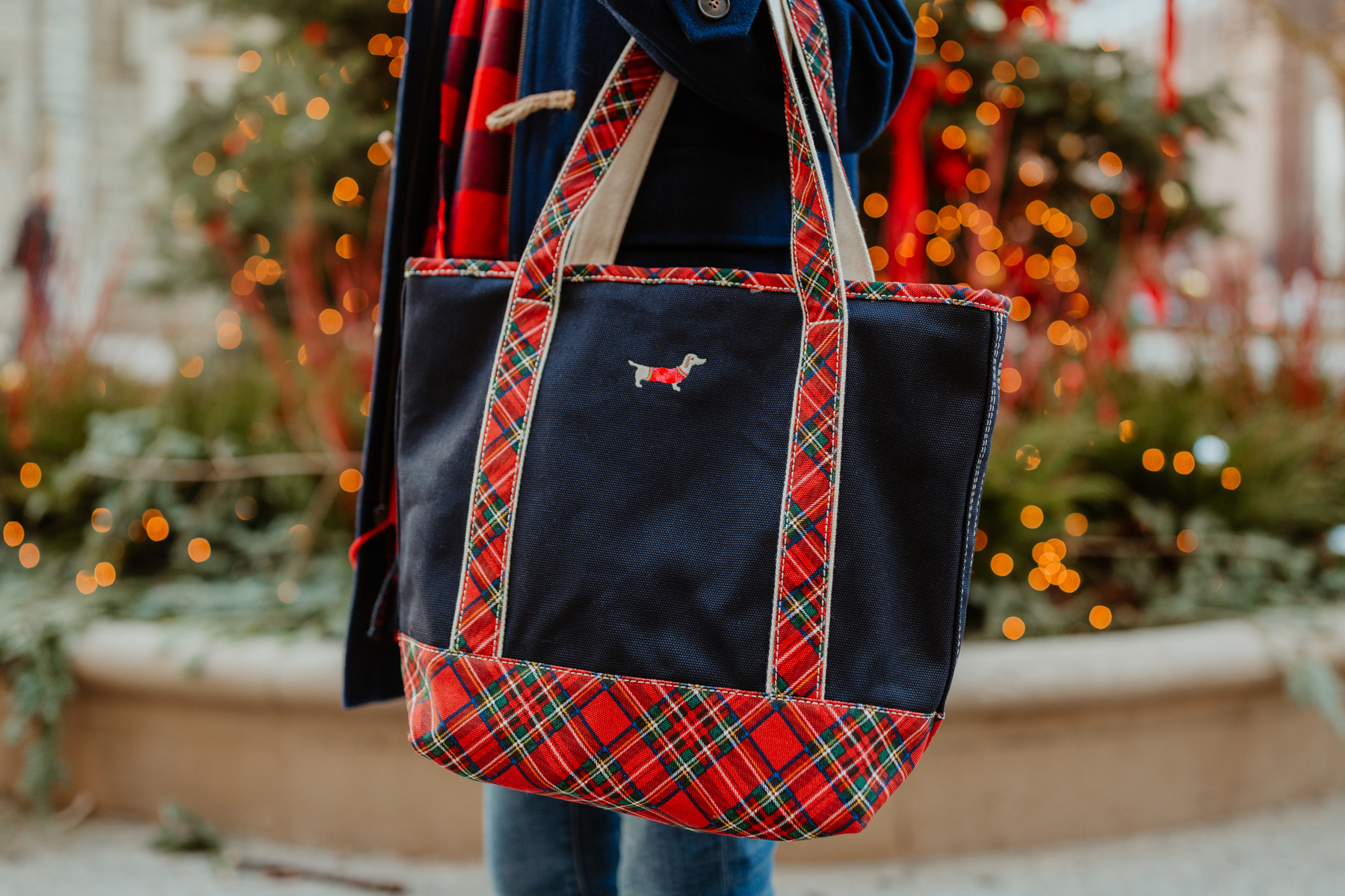 Lands’ End Plaid Dachshund Tote c/o 