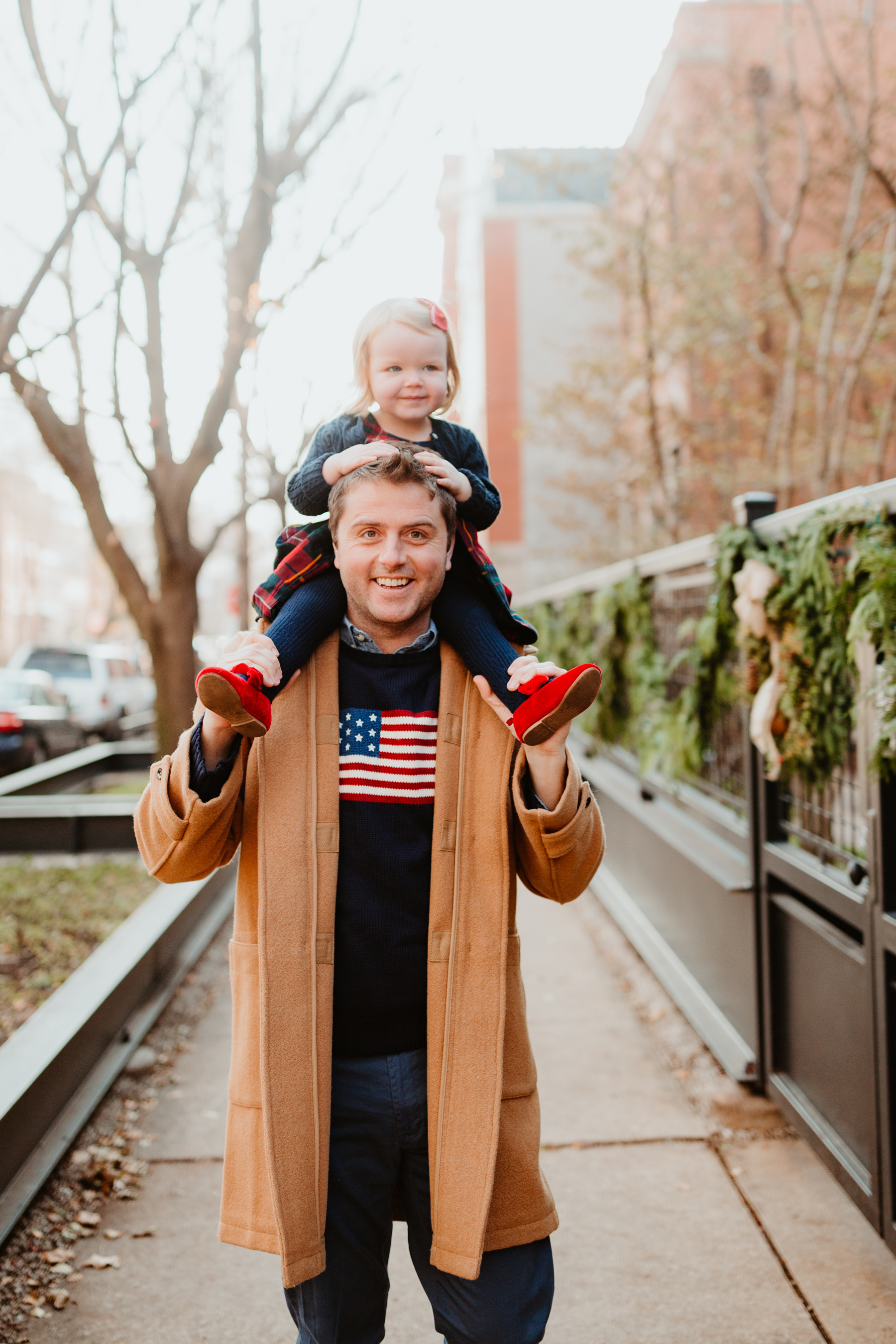 Mitch's Duffle Coat and Iconic Flag Sweater all c/o