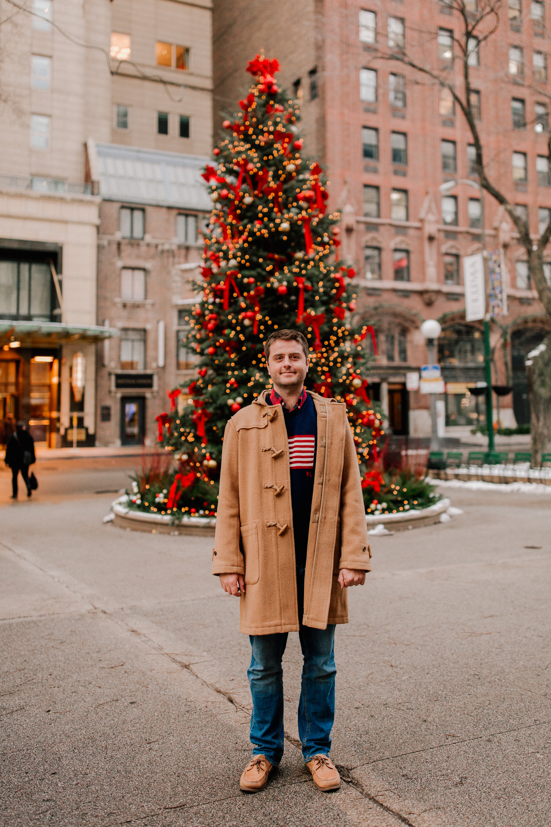 Mitch's Outfit: Ralph Lauren American Flag Sweater and Duffle Coat c/o