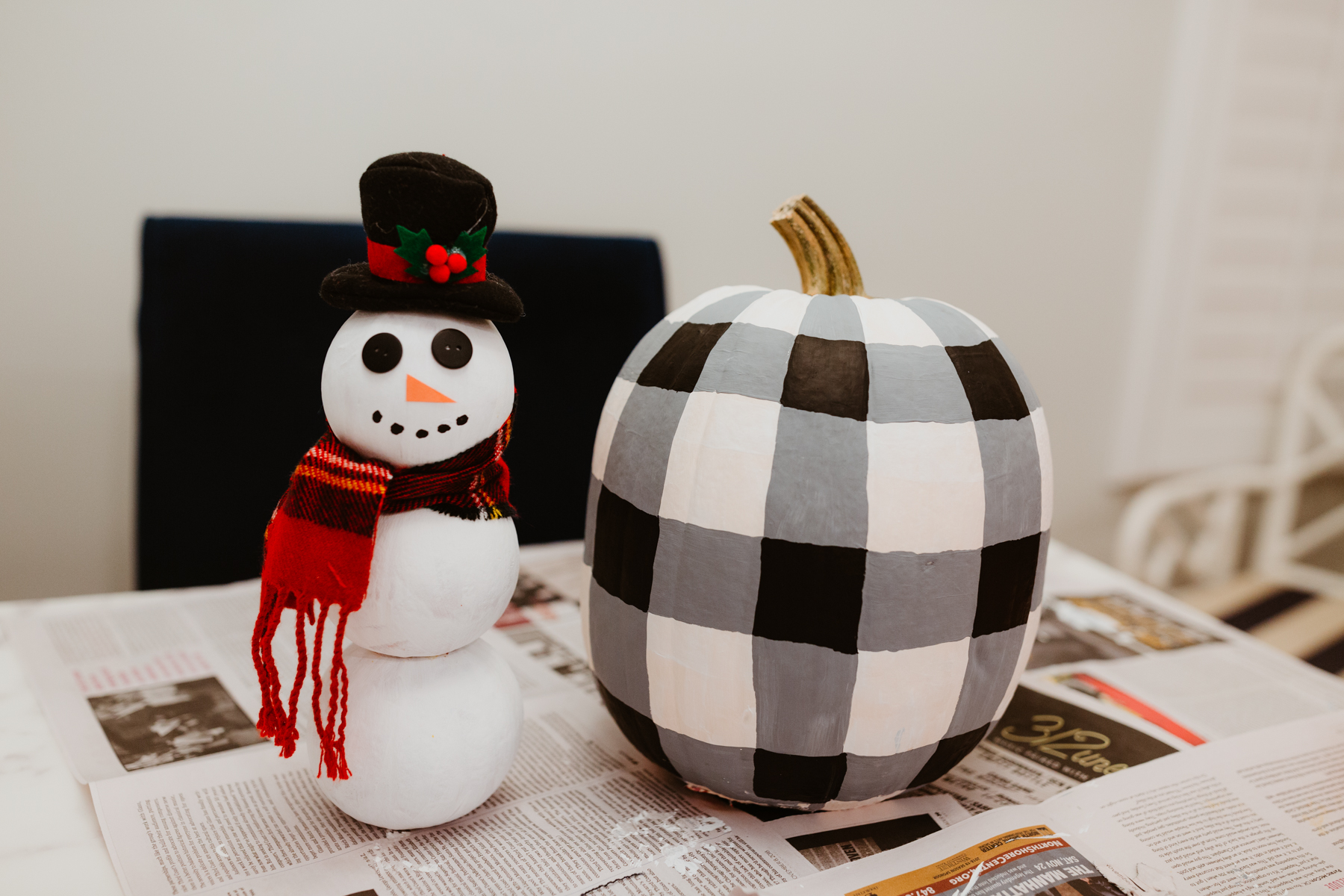 Snowman + Buffalo Plaid Pumpkin Tutorial