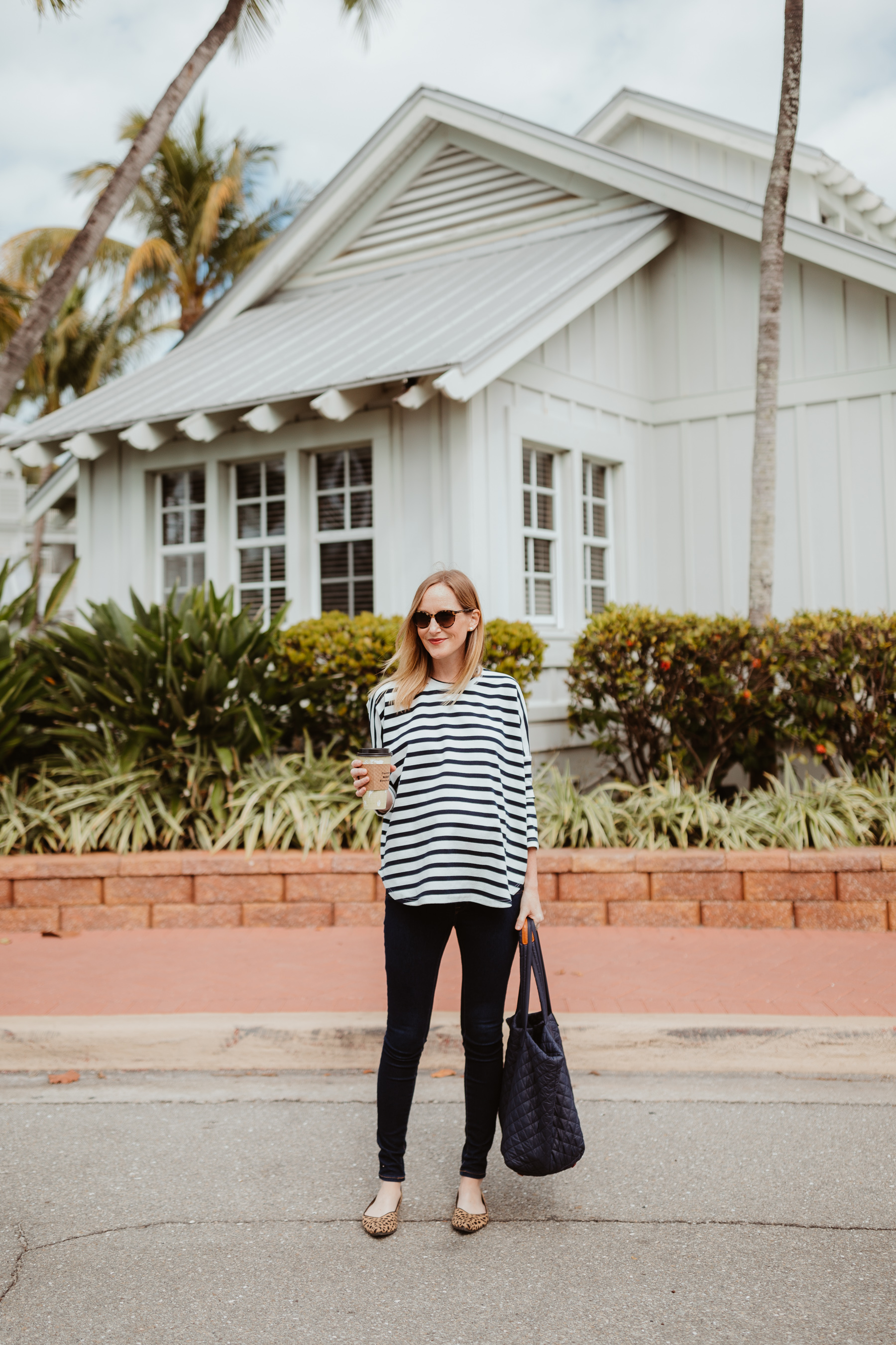 Tuckernuck Striped Swing Top, jeans and leopard shoes