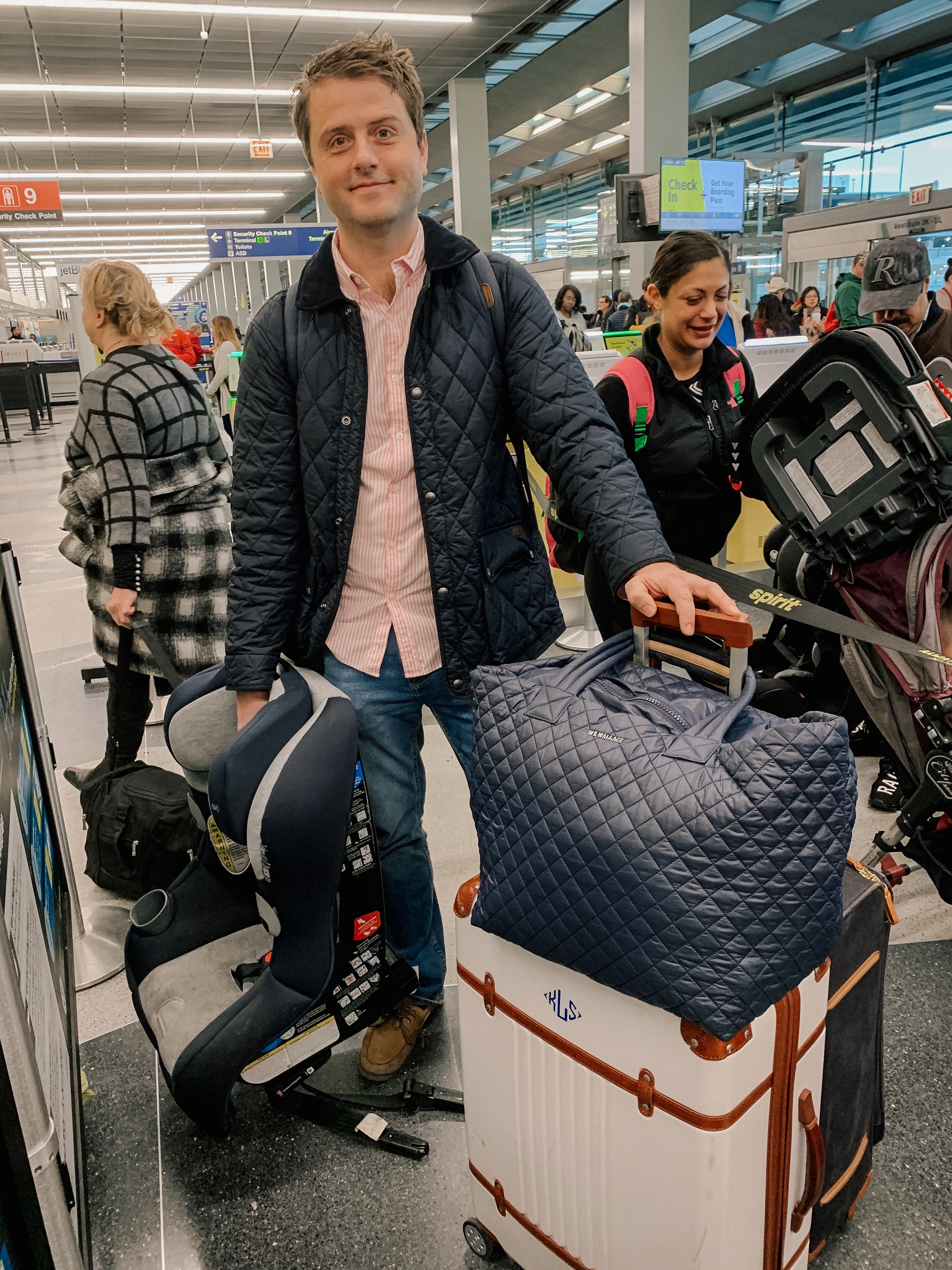 MItch Larkin is featuring Large Quilted MZ Wallace Tote (Perfect for travel; back in stock in navy!) / Monogrammed Suitcase