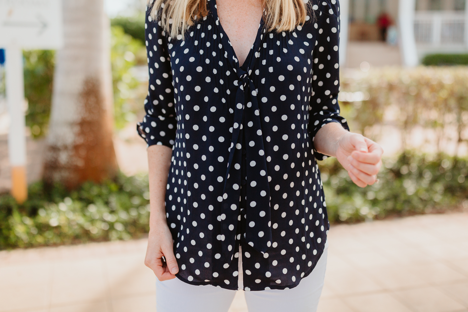 J.Crew Navy Polka Dot Top