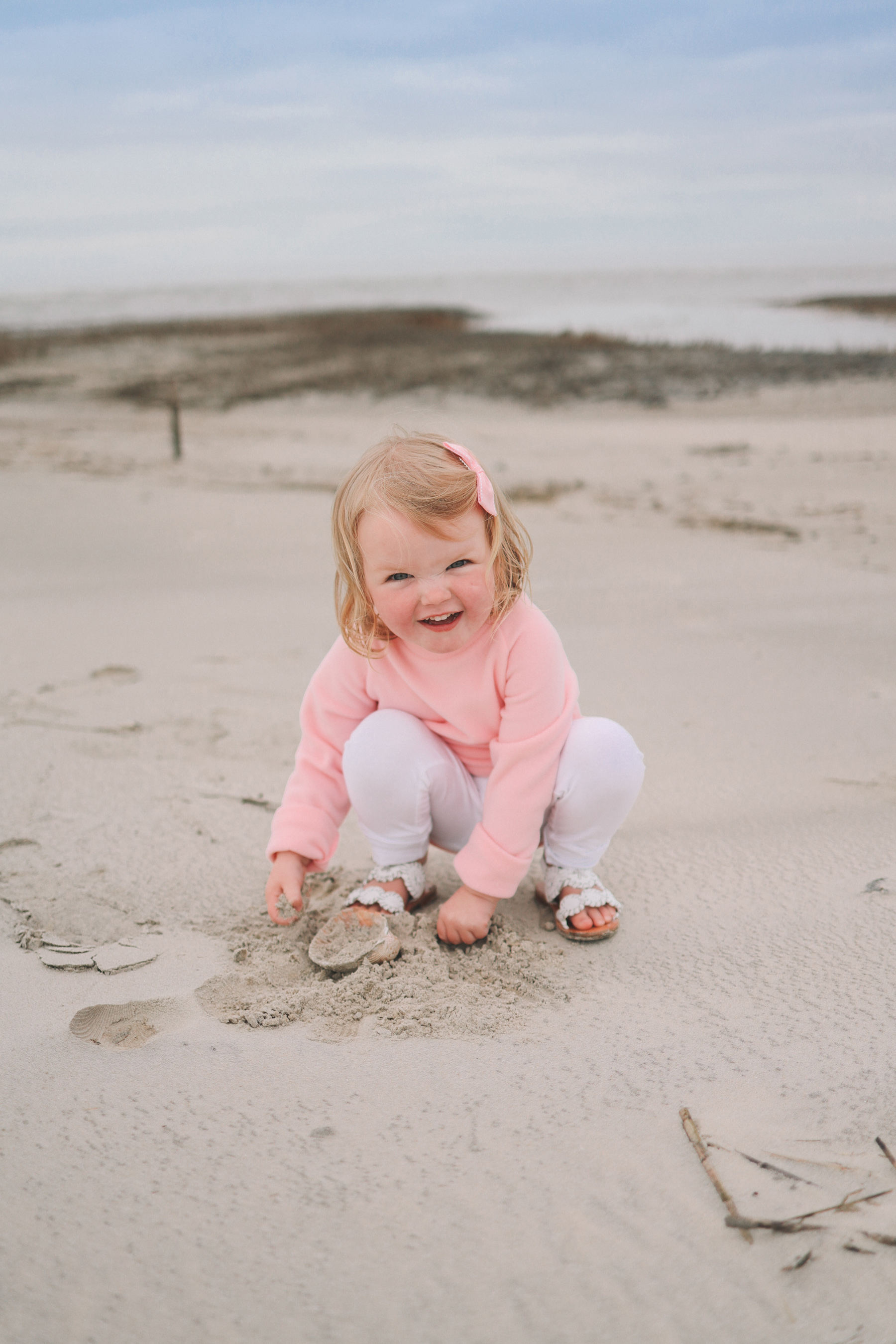 Emma's outfit: Dudley Stephens Kids' Crewneck, White Leggings and Jack Rogers Sandals.