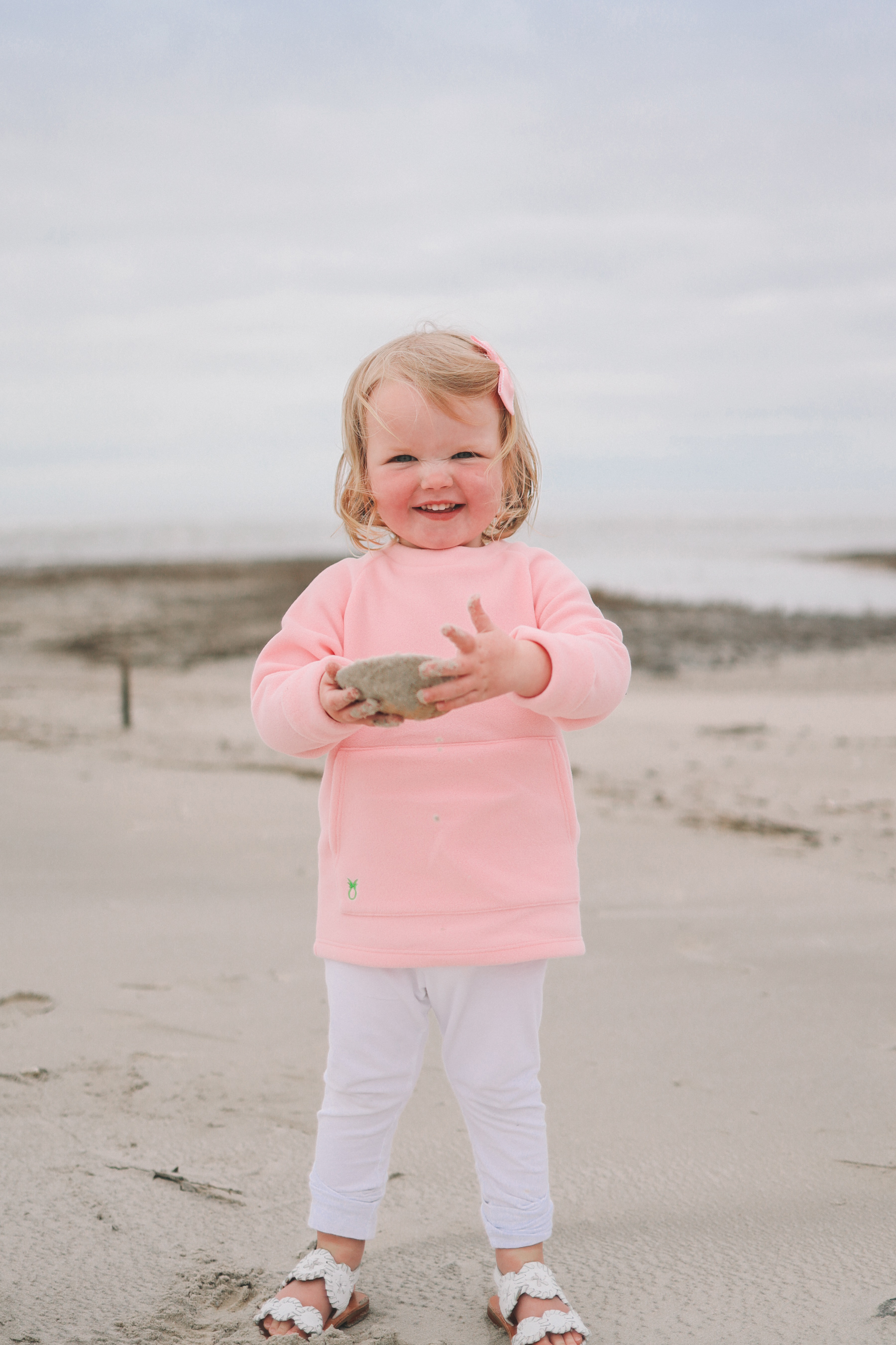 Emma's outfit: Dudley Stephens Kids' Crewneck, White Leggings and Jack Rogers Sandals.