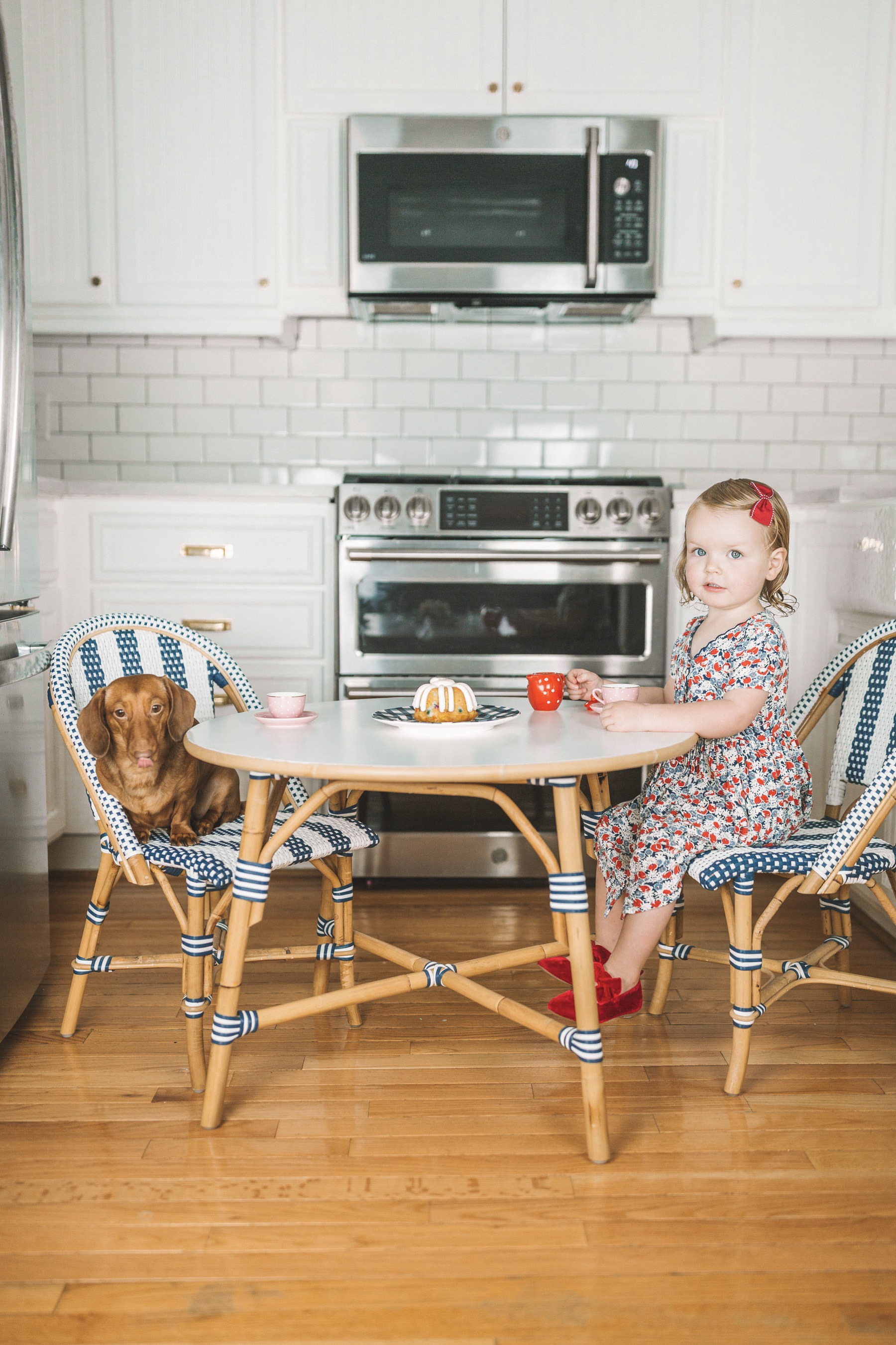 Picture details: Serena & Lily Riviera Kids' Table and Chairs c/o / Old Gap Kids Bow Flats / Newer Ralph Lauren Dress / Hair Bows