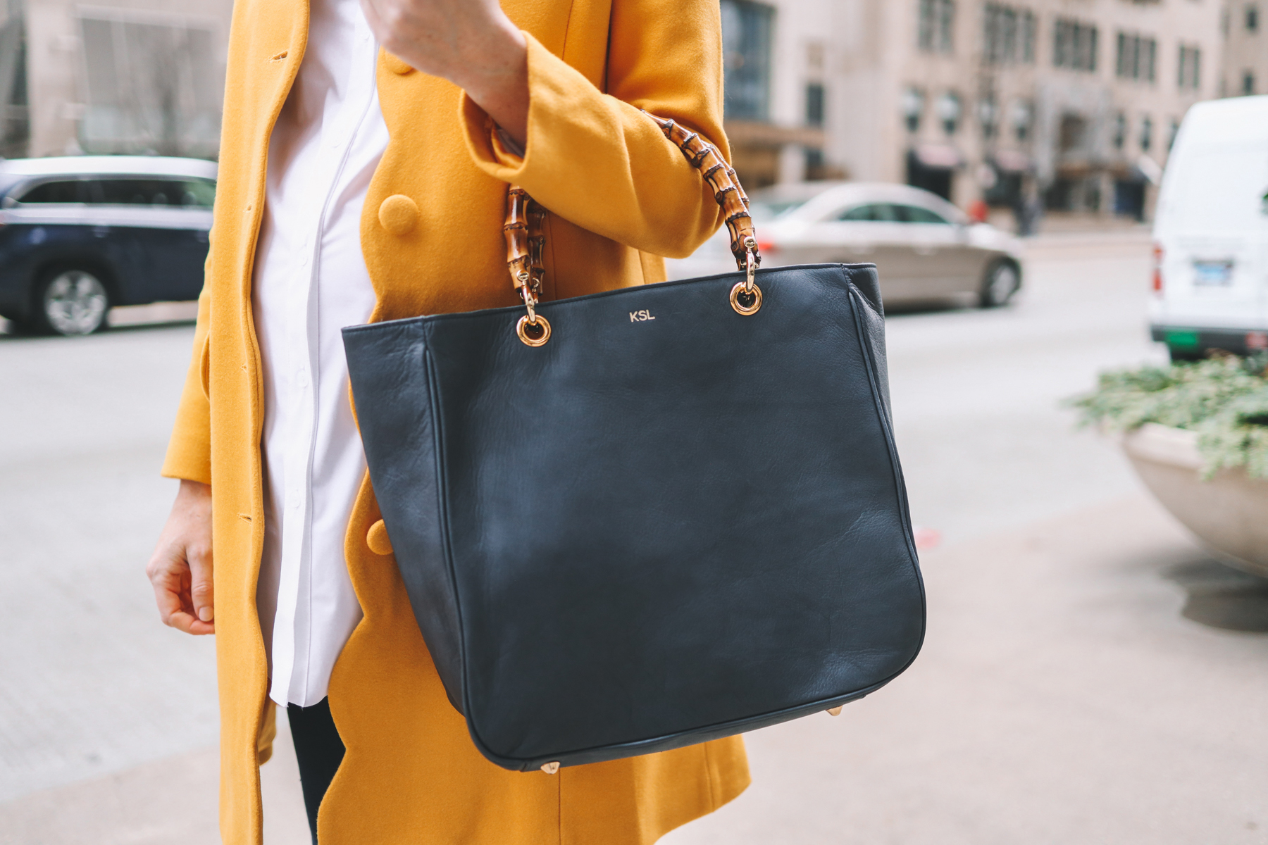 Mark & Graham Navy Elisabetta Bamboo Tote 