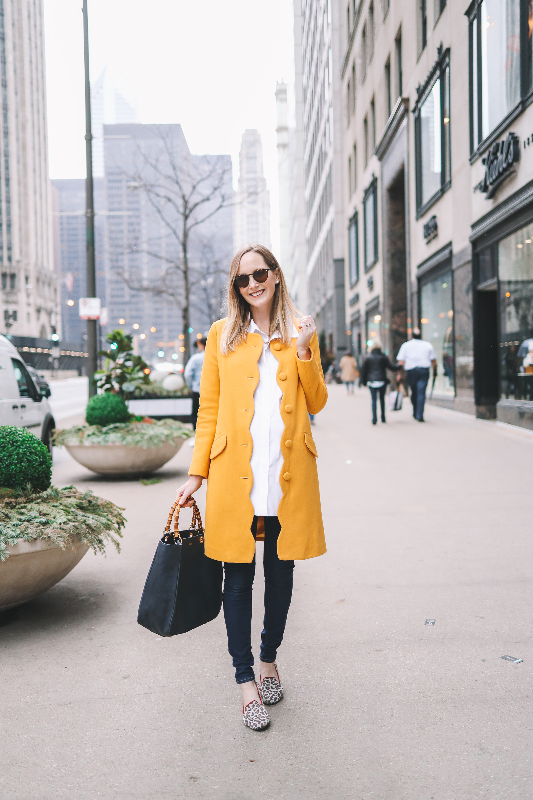 kelly in the city - a preppy chicago life, style and fashion blog, blogger,  coat, sweater, hat, gloves, scarf, shoes, jeans, fall outfits, wool coat,  grey coat, boots, brown boots, louis vuitton