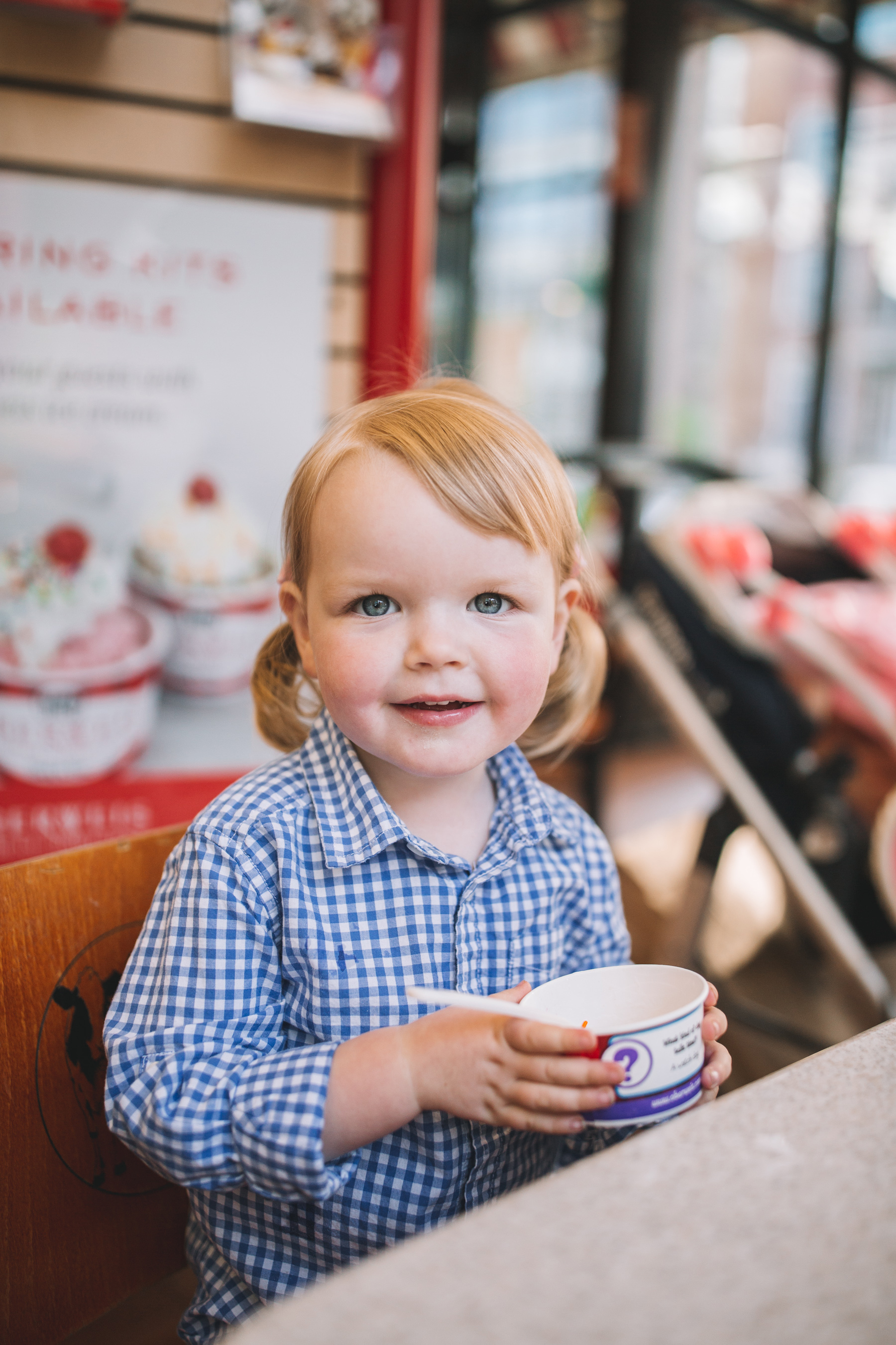 Emma is wearing some preppy toddler play clothes 