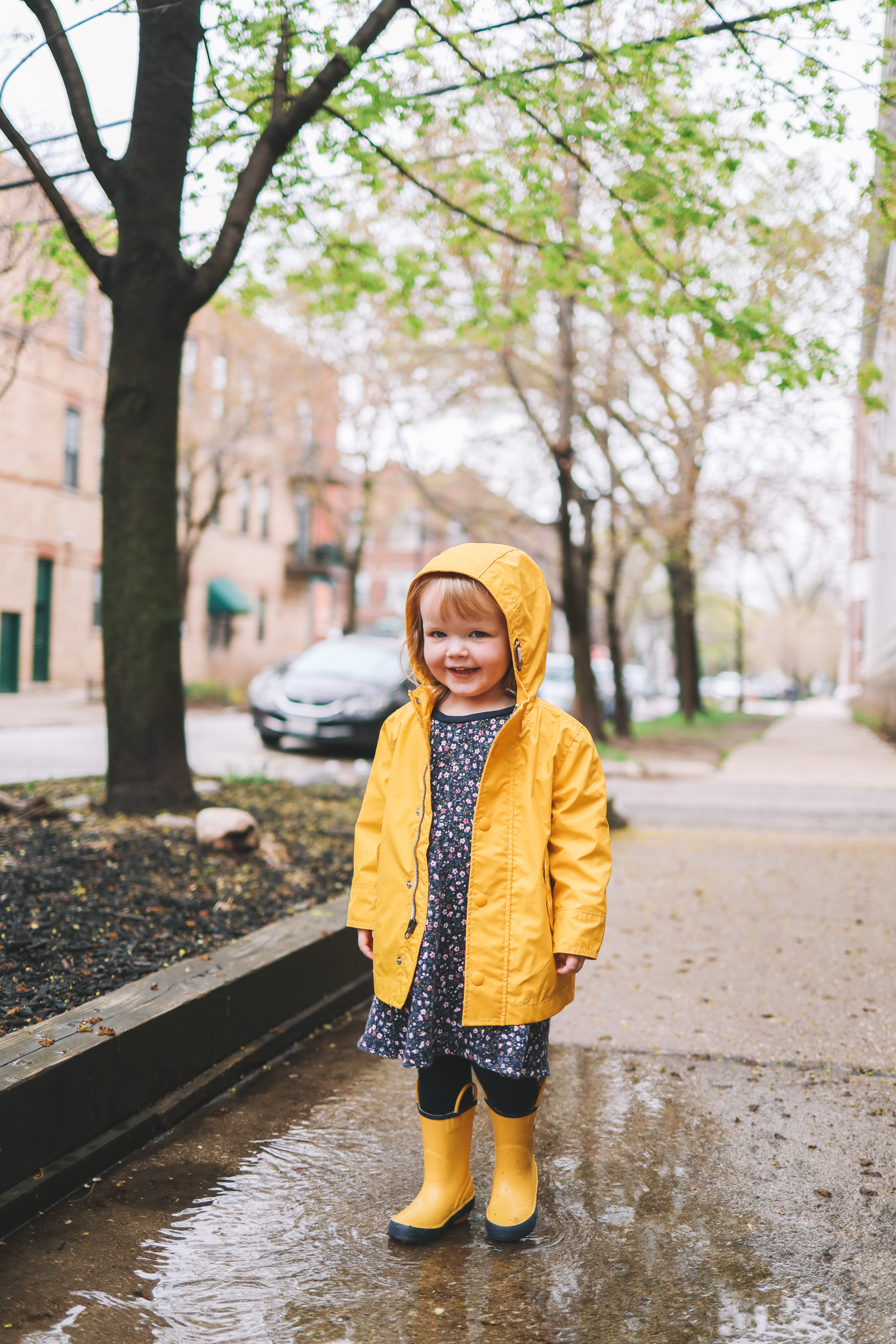 Emma Larkin is wearing a rainy day outfit