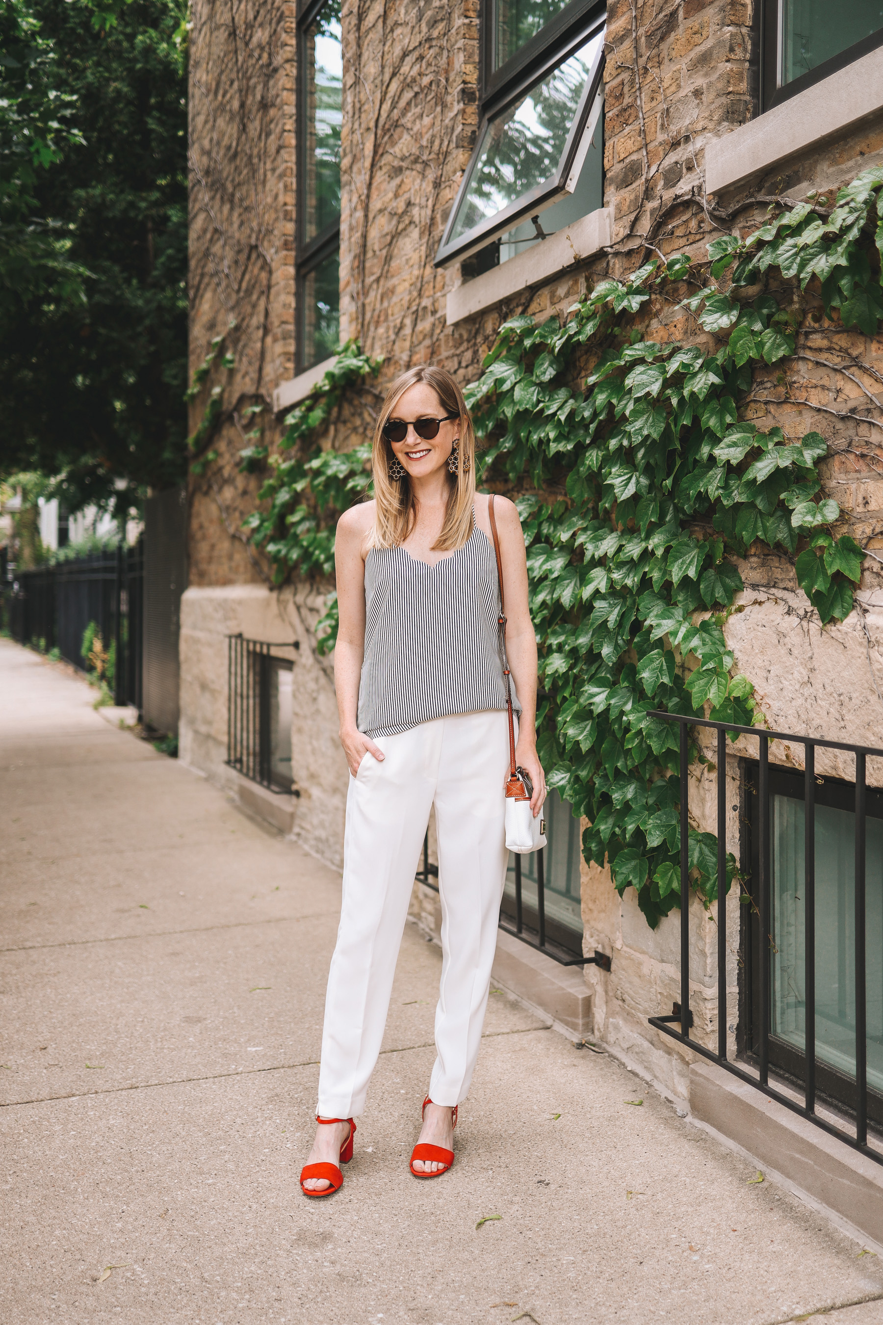 Navy Striped Scalloped Camisole