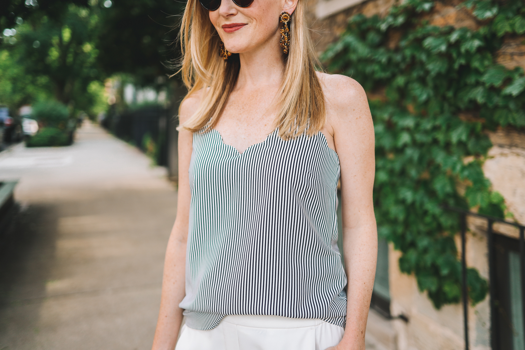 Navy Striped Scalloped Camisole J. Crew Factory