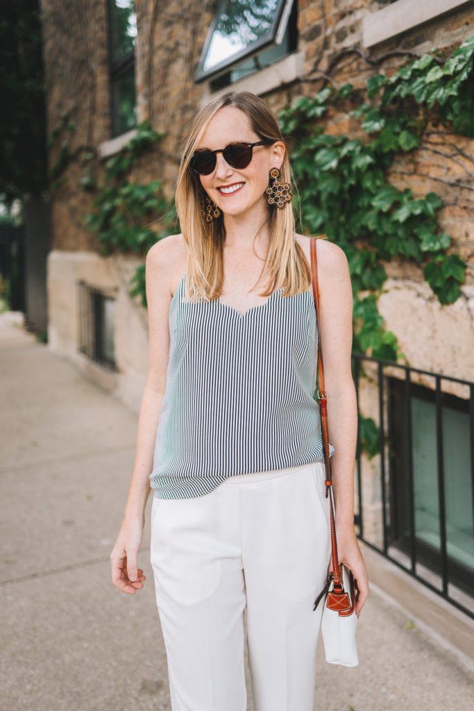 Navy Striped Scalloped Camisole