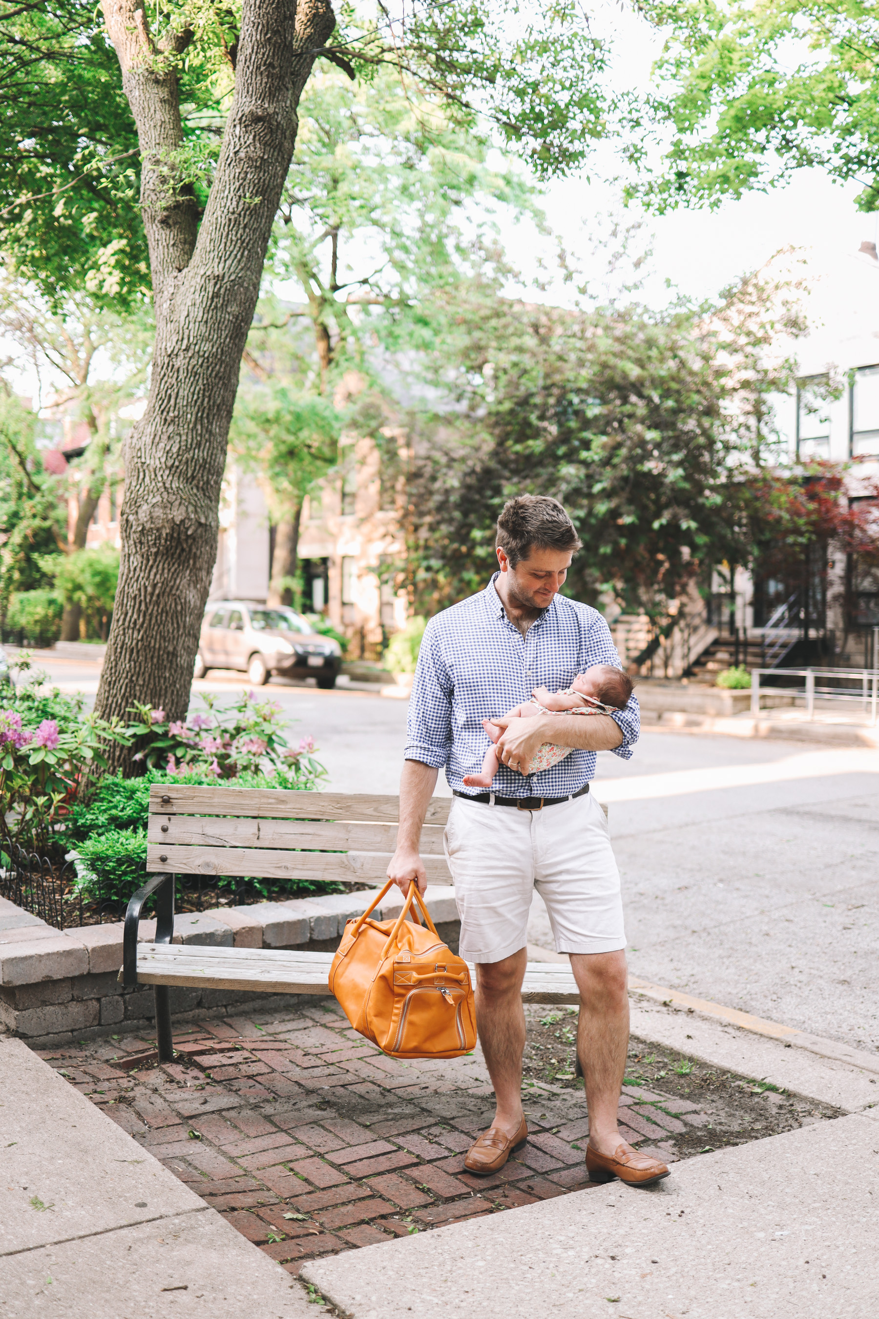 Mitch is carrying a Leather Overnight Bag from Mark and Graham