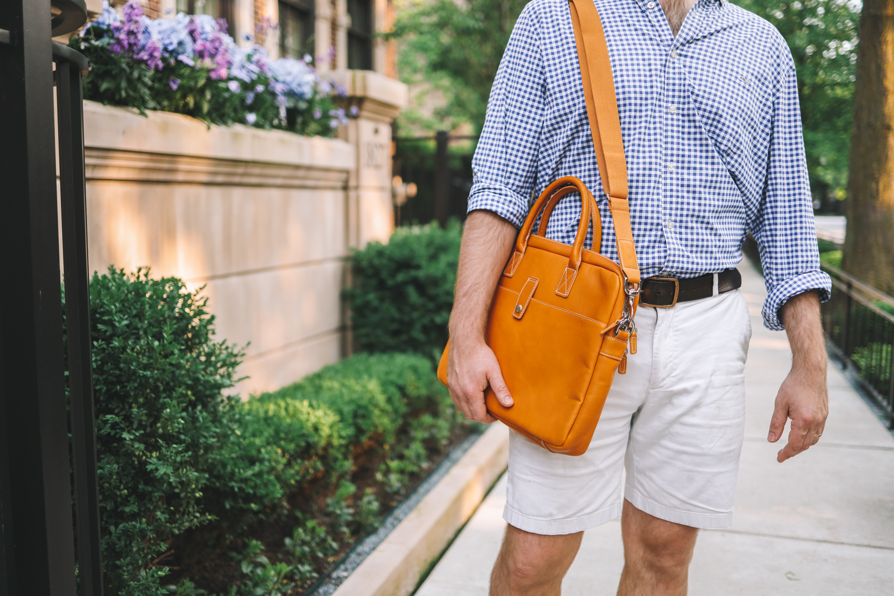 Mitch is carrying a Leather Briefcase from Mark and Graham 