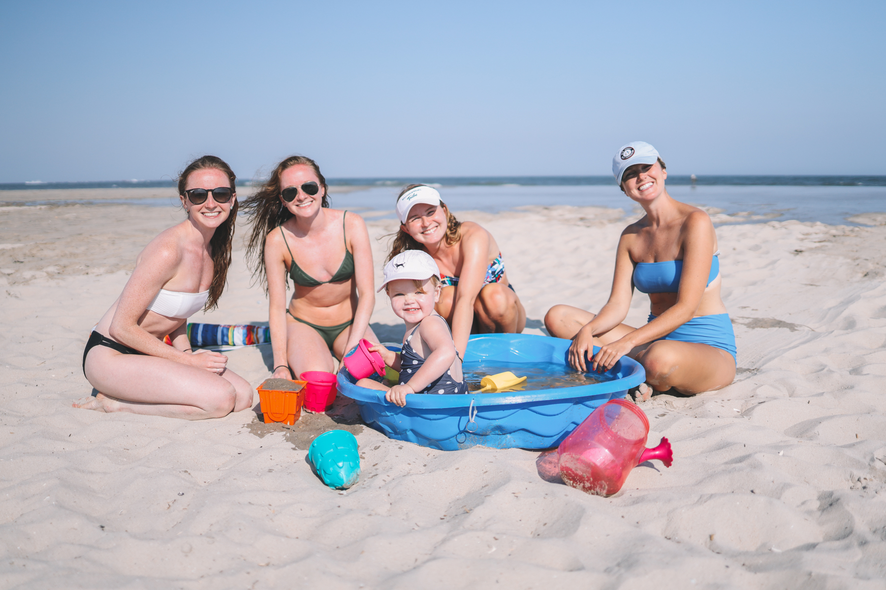 Emma at Ocean City beach with her four gymnast cousins