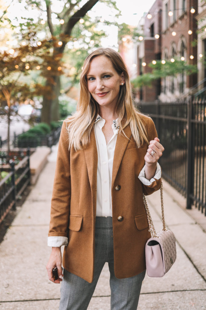 The First Fall Look | Camel Blazer + Quilted Bag - Kelly in the City