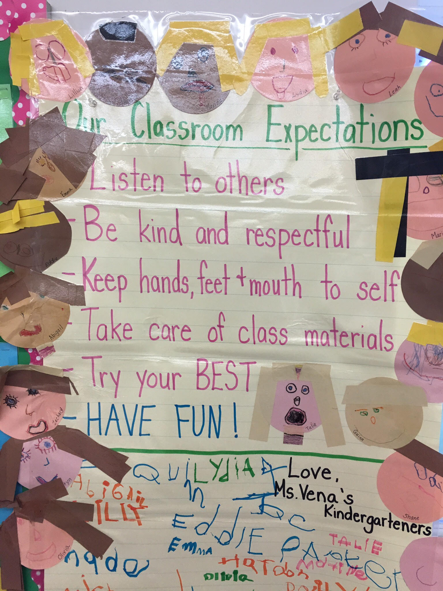 a list of classroom expectations 