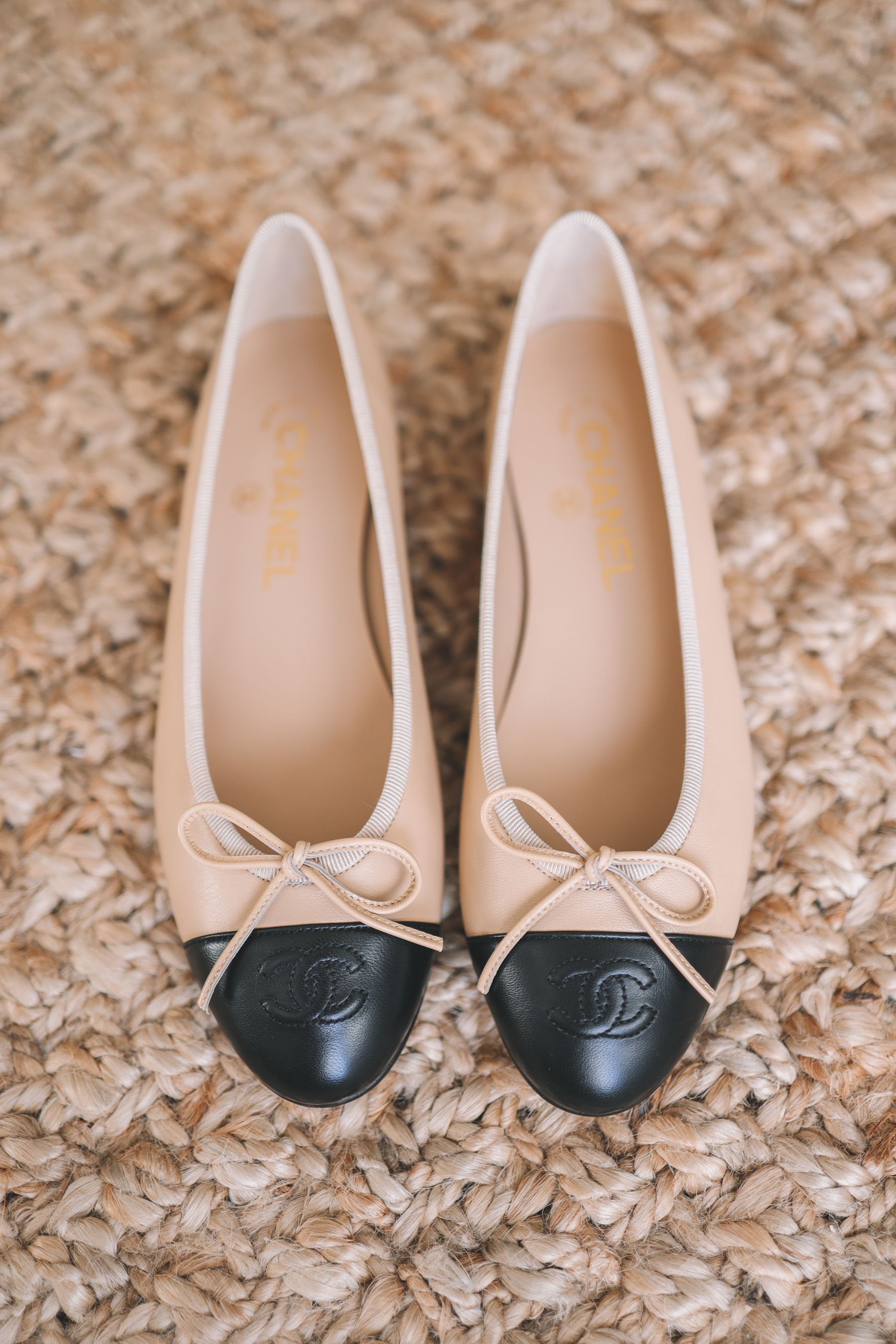 white chanel ballet flats