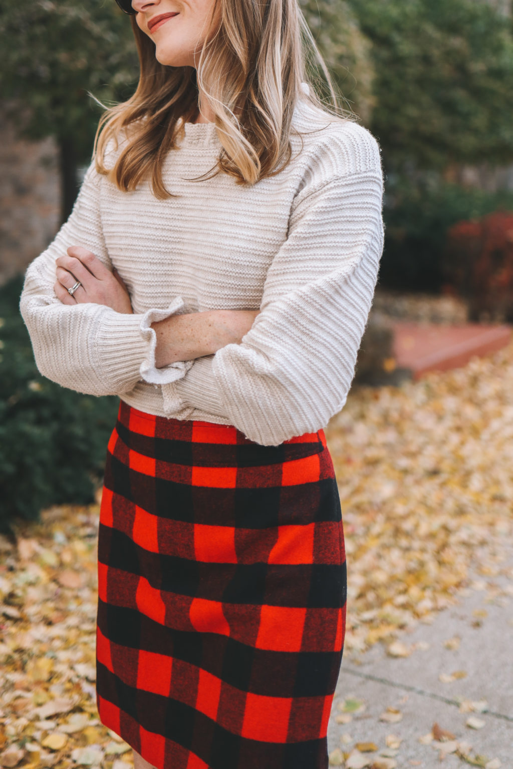 Pleated Buffalo Check Mini Skirt