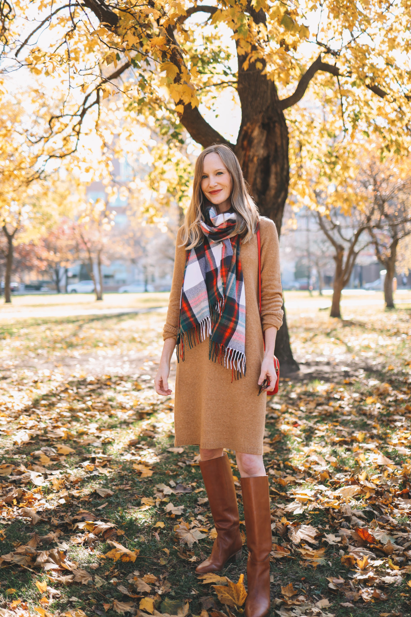 $34.50 Camel Sweater Dress + 50% Off Favorite Scarf + Riding Boots